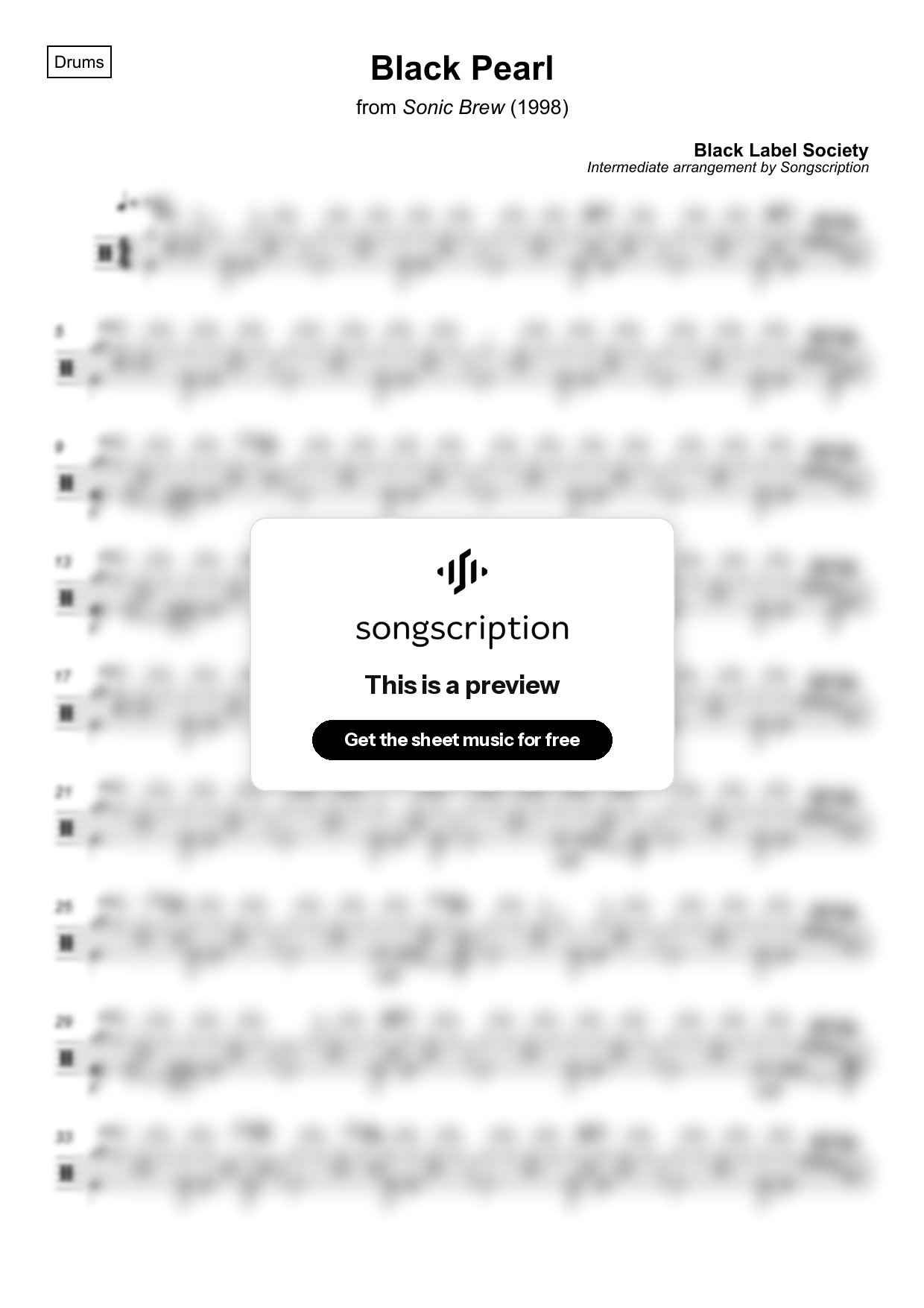 Intermediate Drums Sheet Music for "Black Pearl" by Black Label Society