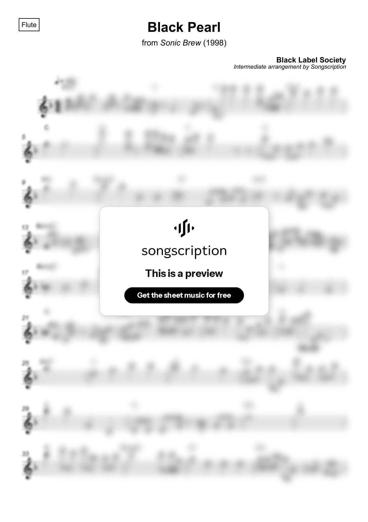 Intermediate Flute Sheet Music for "Black Pearl" by Black Label Society