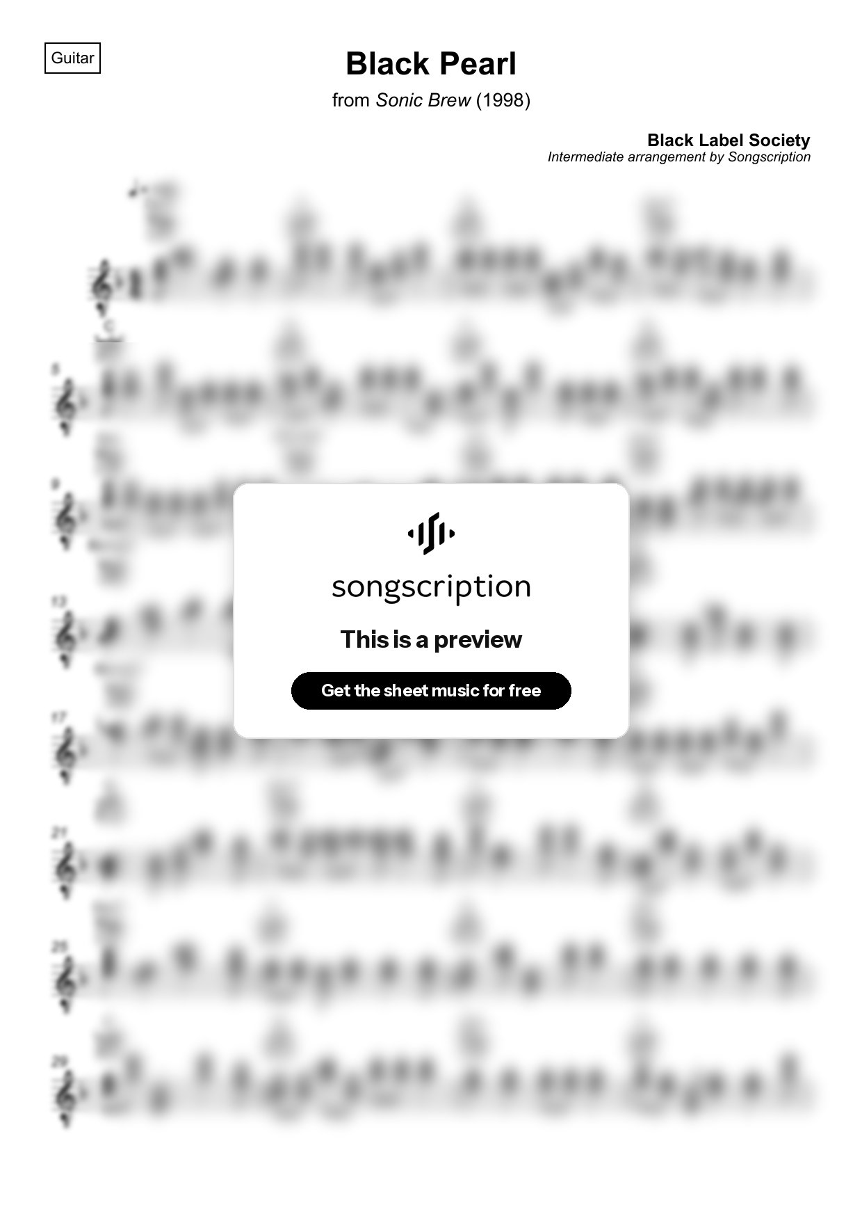 Intermediate Acoustic Guitar Sheet Music for "Black Pearl" by Black Label Society