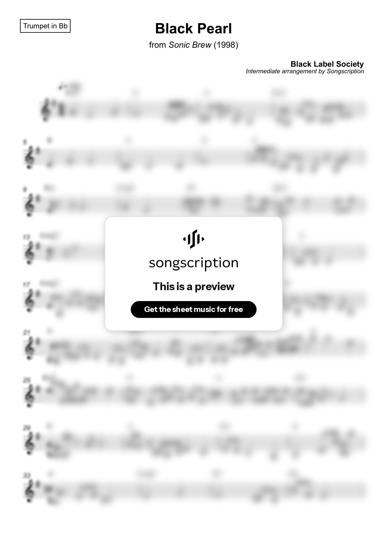 Intermediate Trumpet Sheet Music for "Black Pearl" by Black Label Society