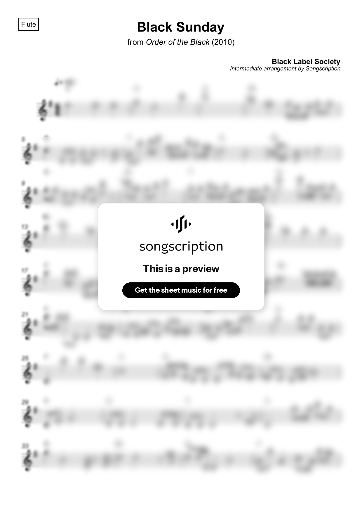 Intermediate Flute Sheet Music for "Black Sunday" by Black Label Society