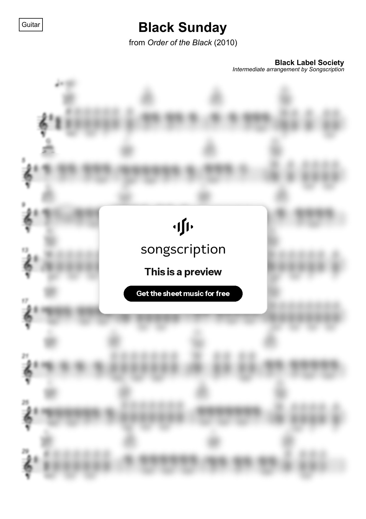 Intermediate Acoustic Guitar Sheet Music for "Black Sunday" by Black Label Society