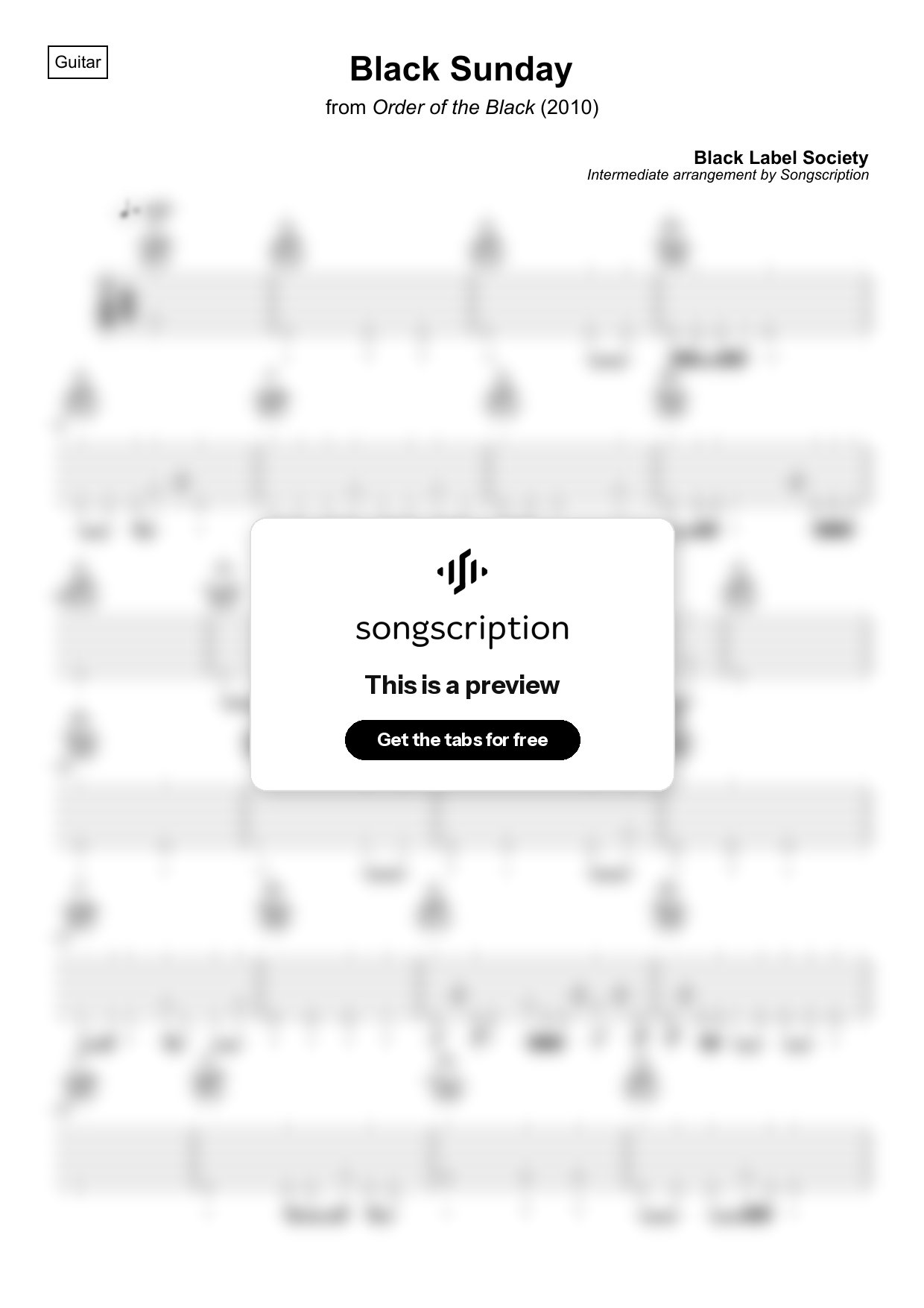 Intermediate Acoustic Guitar Tabs for "Black Sunday" by Black Label Society
