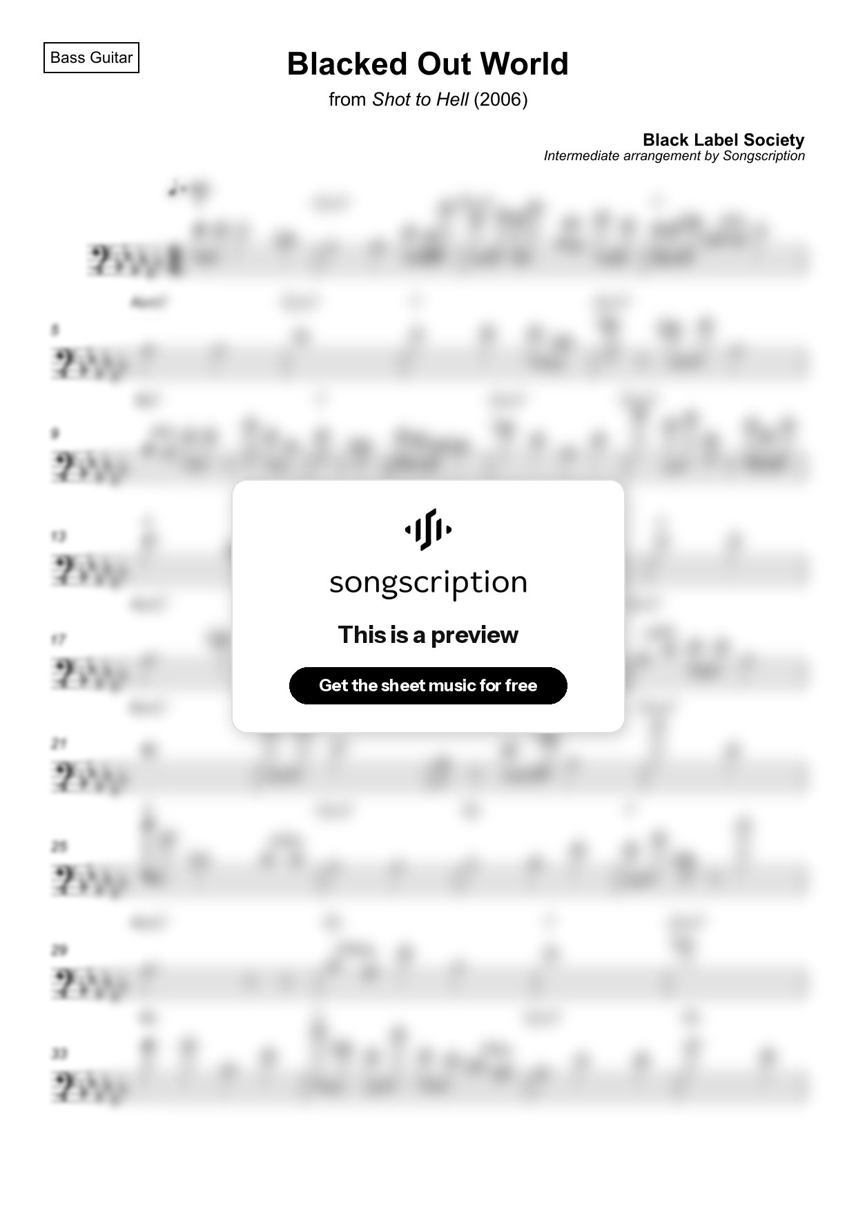 Intermediate Bass Guitar Sheet Music for "Blacked Out World" by Black Label Society