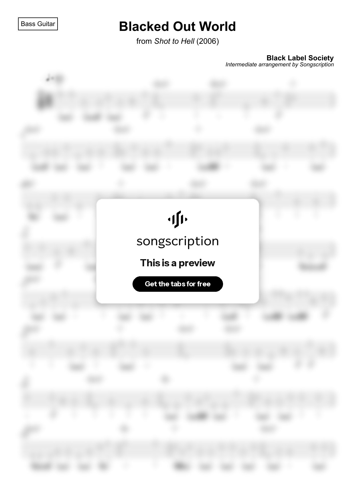 Intermediate Bass Guitar Tabs for "Blacked Out World" by Black Label Society