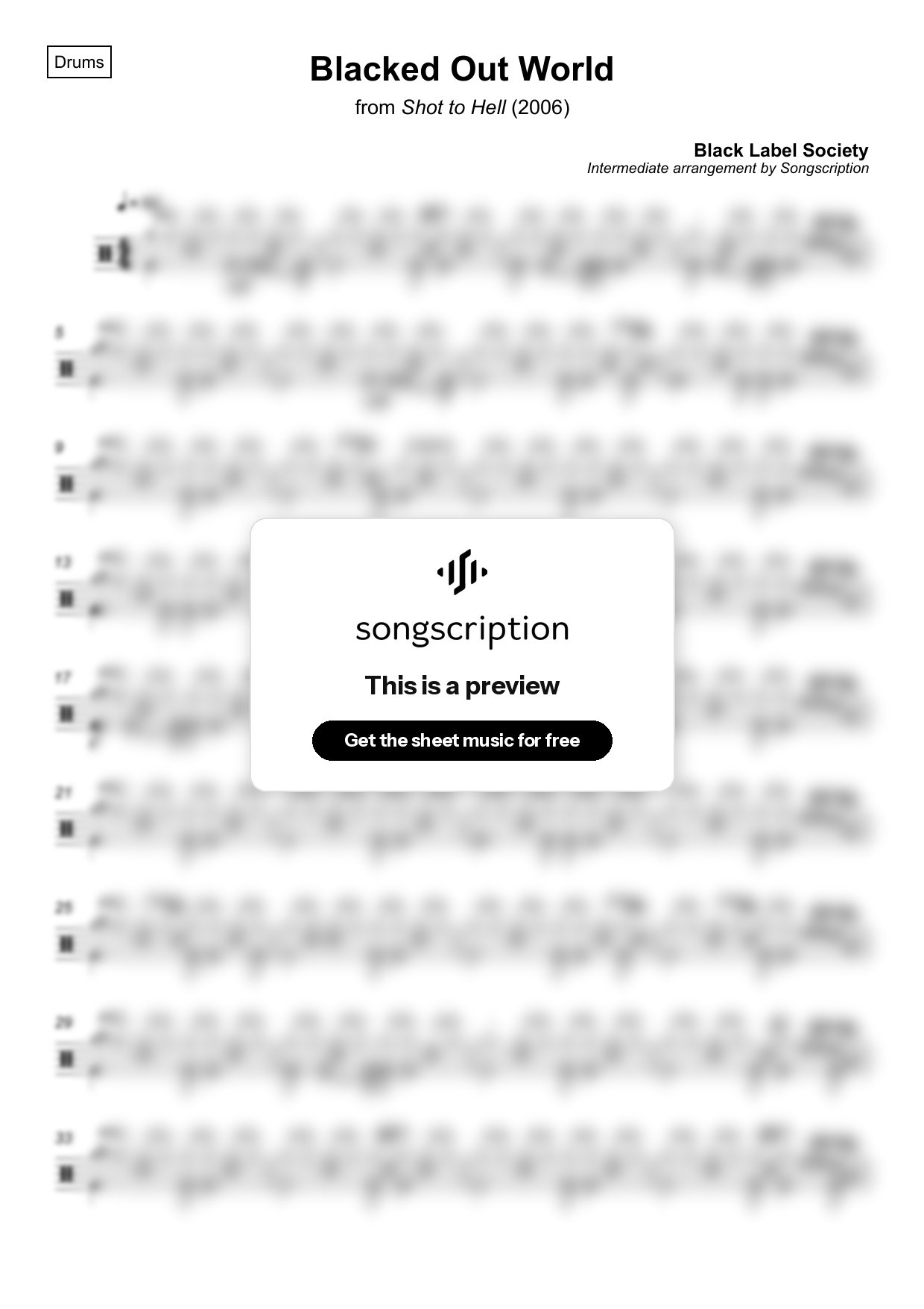 Intermediate Drums Sheet Music for "Blacked Out World" by Black Label Society