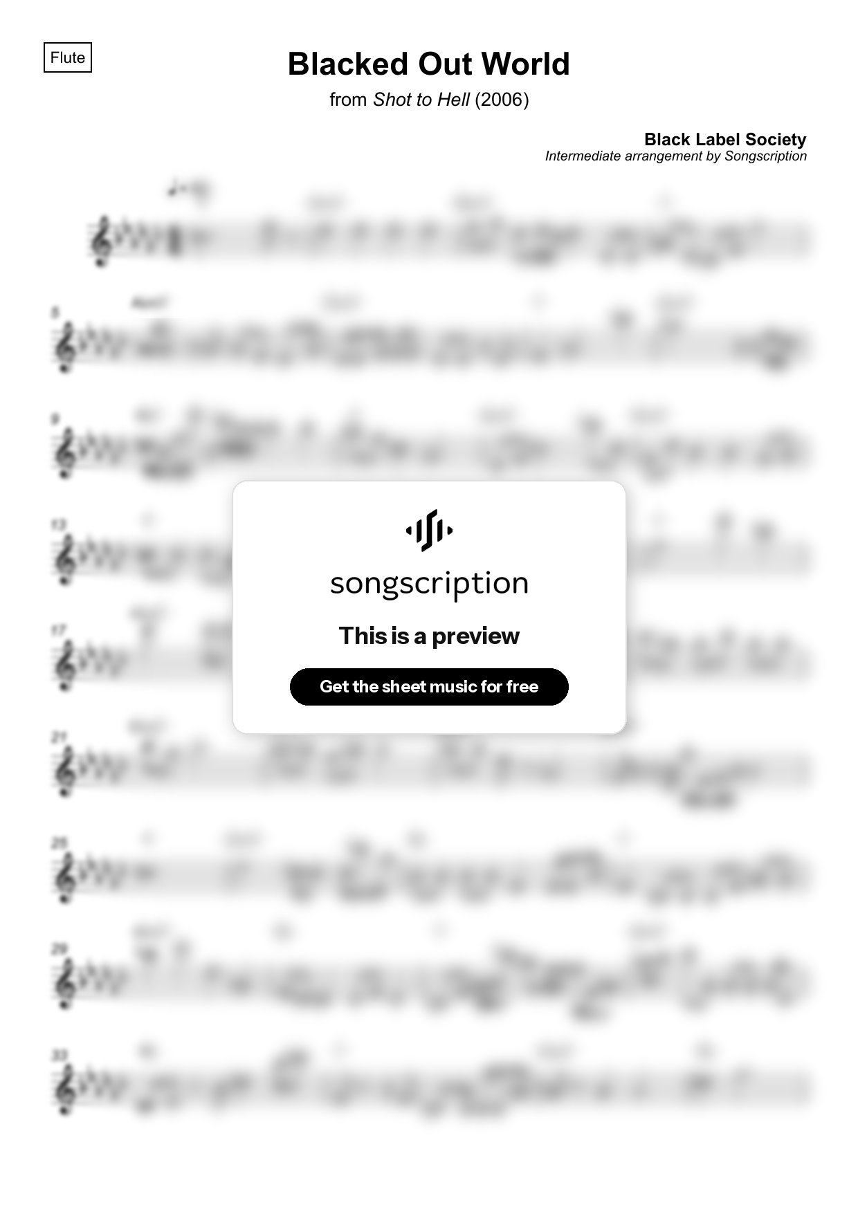 Intermediate Flute Sheet Music for "Blacked Out World" by Black Label Society