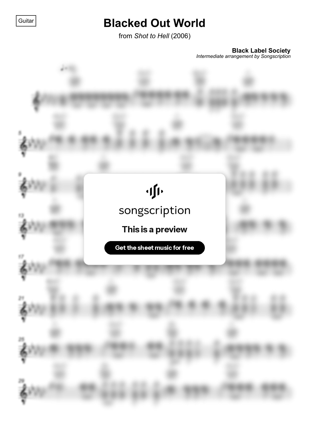 Intermediate Acoustic Guitar Sheet Music for "Blacked Out World" by Black Label Society