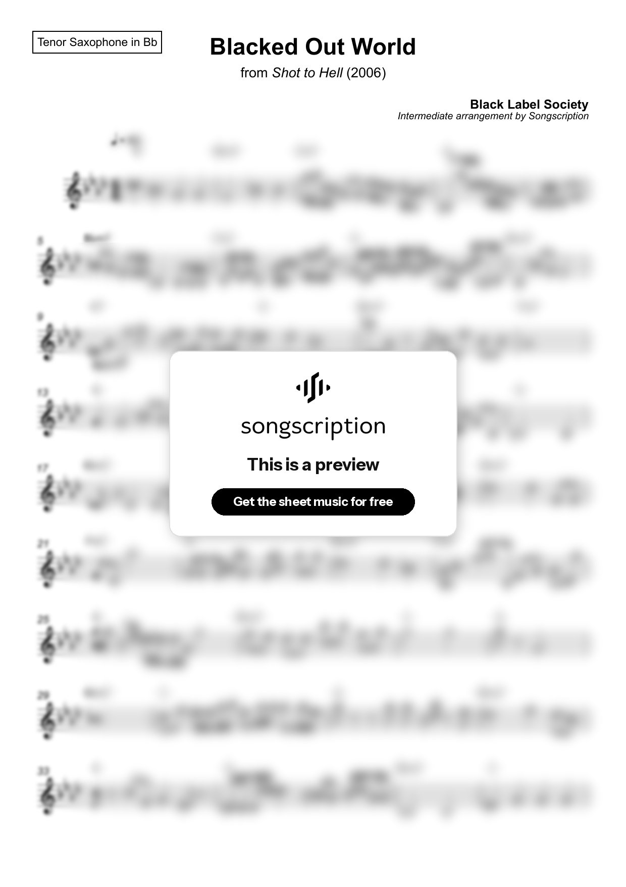 Intermediate Tenor Sax Sheet Music for "Blacked Out World" by Black Label Society