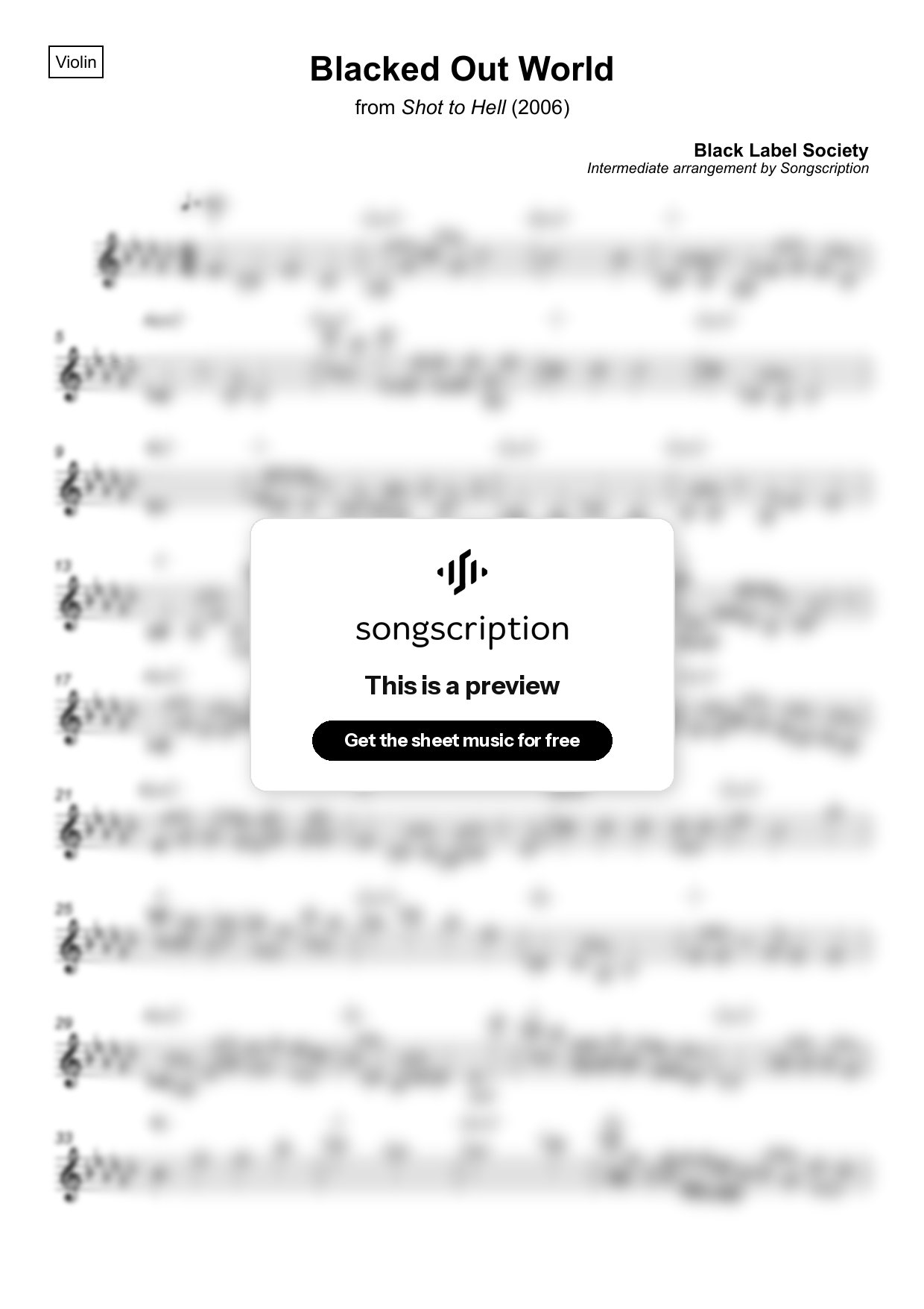 Intermediate Violin Sheet Music for "Blacked Out World" by Black Label Society