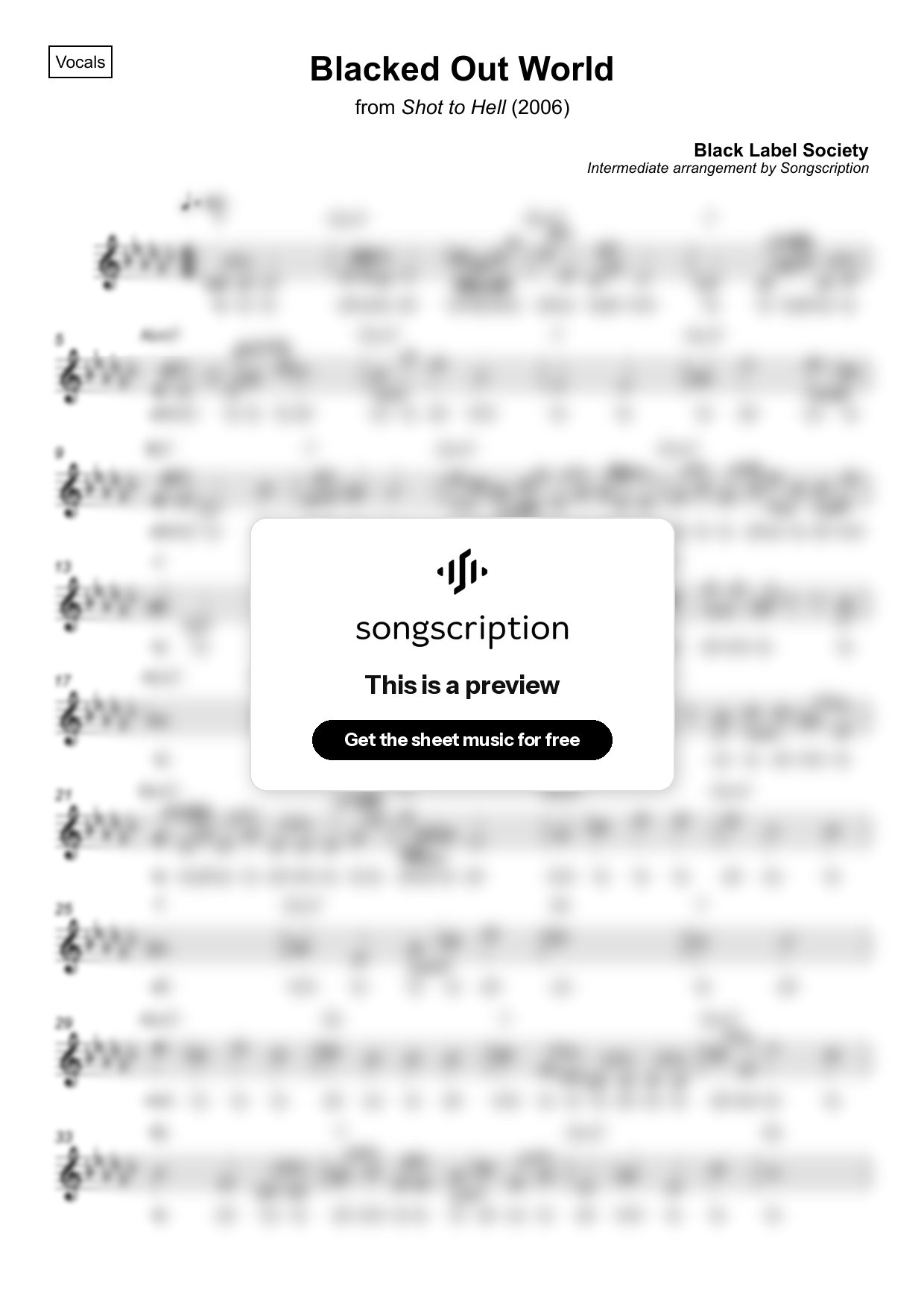Intermediate Vocals Sheet Music for "Blacked Out World" by Black Label Society