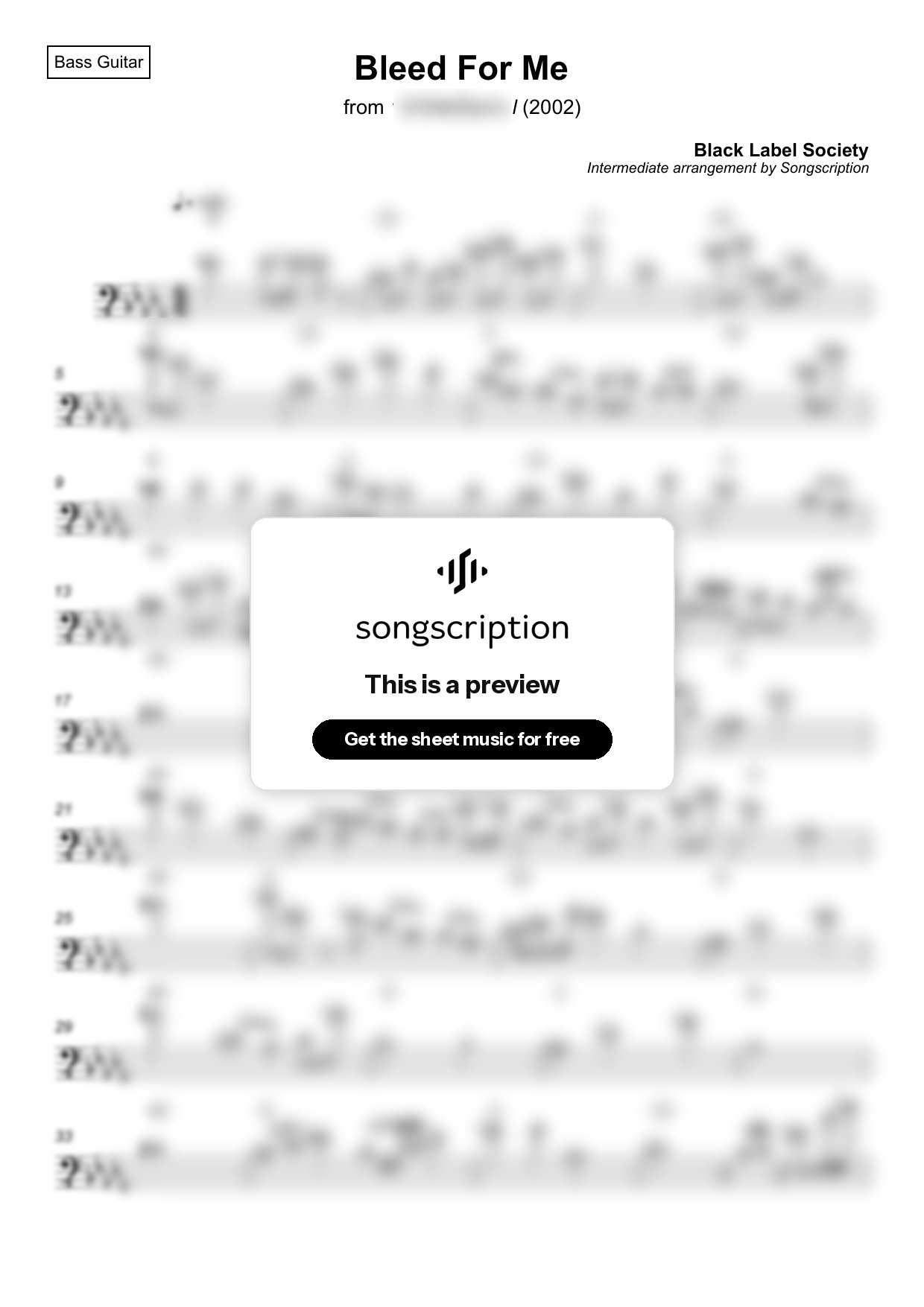 Intermediate Bass Guitar Sheet Music for "Bleed For Me" by Black Label Society
