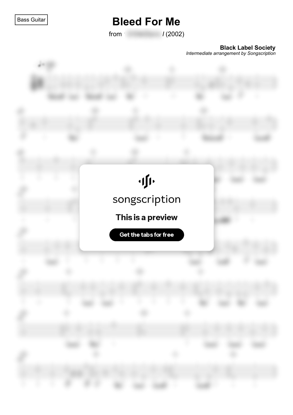 Intermediate Bass Guitar Tabs for "Bleed For Me" by Black Label Society
