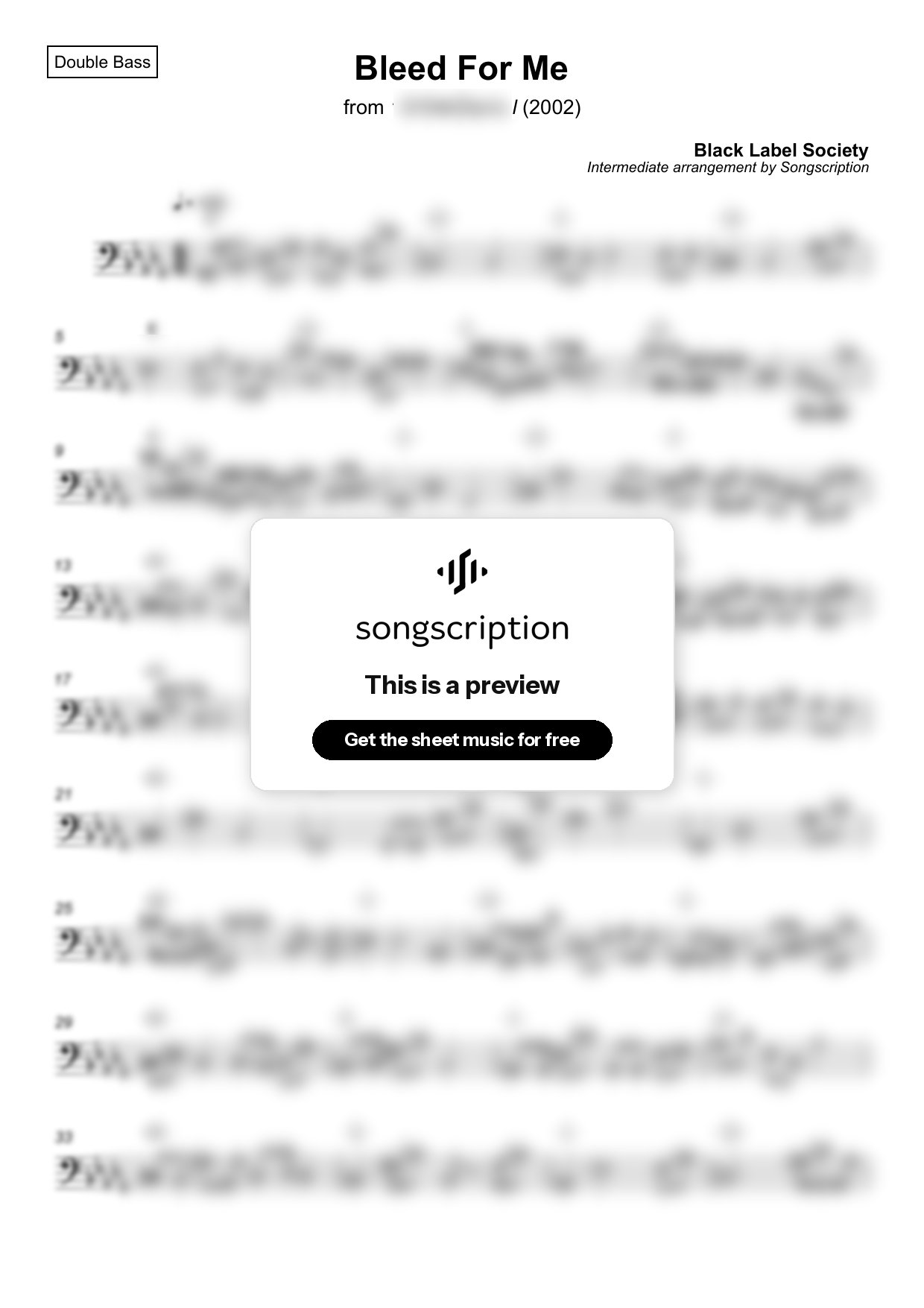 Intermediate Double Bass Sheet Music for "Bleed For Me" by Black Label Society