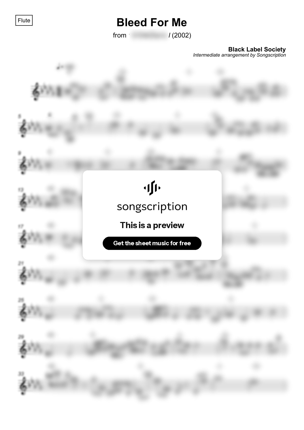 Intermediate Flute Sheet Music for "Bleed For Me" by Black Label Society