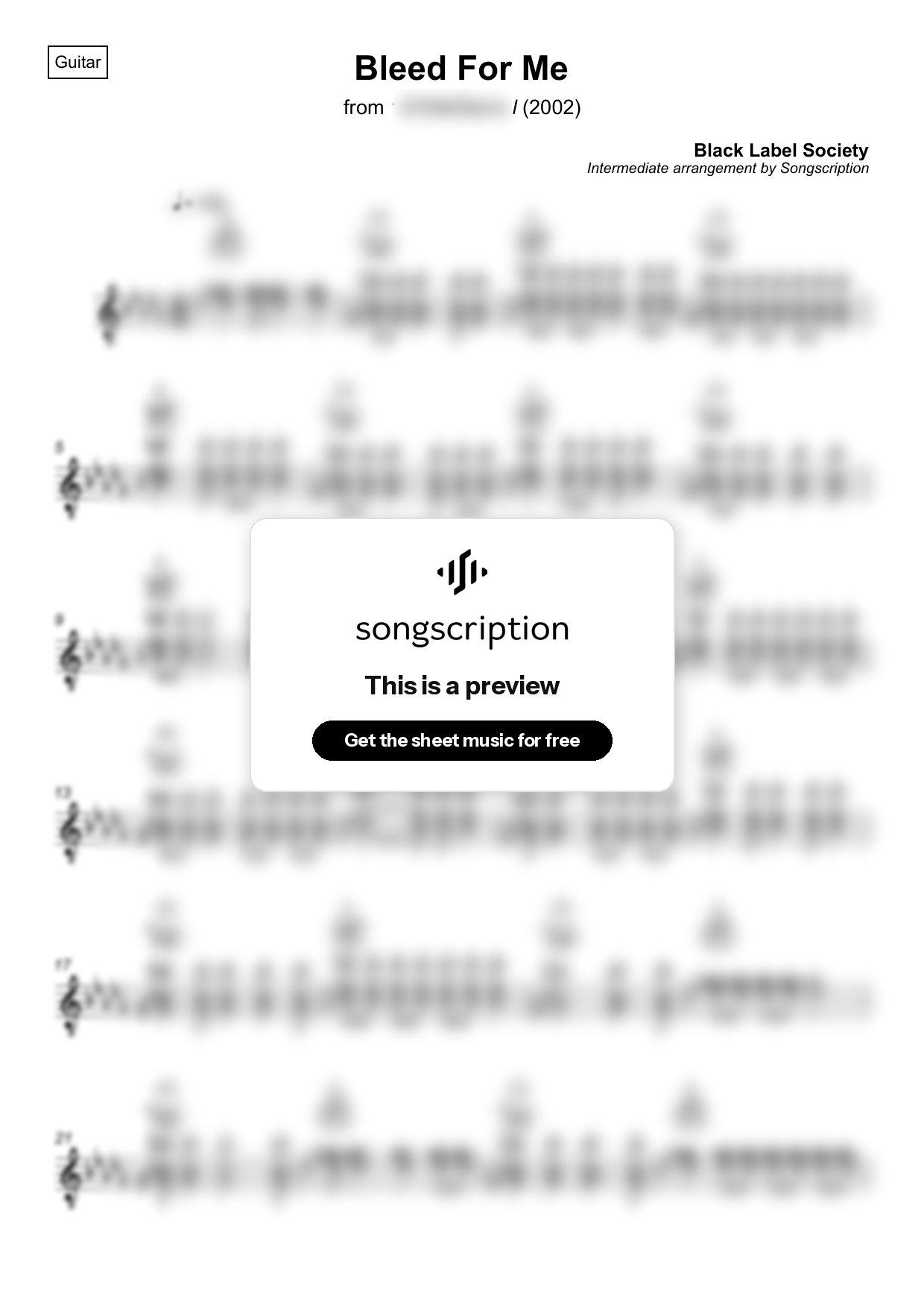 Intermediate Acoustic Guitar Sheet Music for "Bleed For Me" by Black Label Society