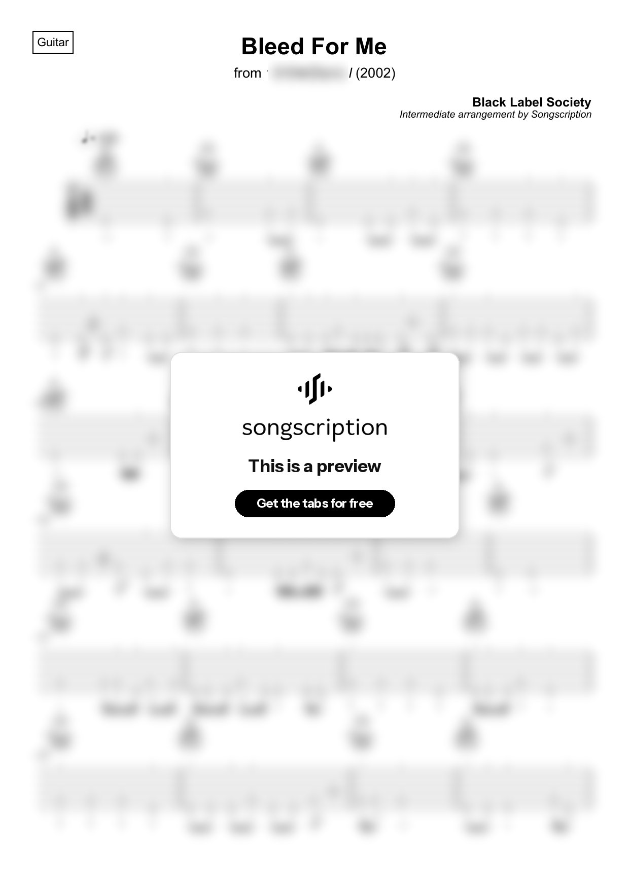 Intermediate Acoustic Guitar Tabs for "Bleed For Me" by Black Label Society