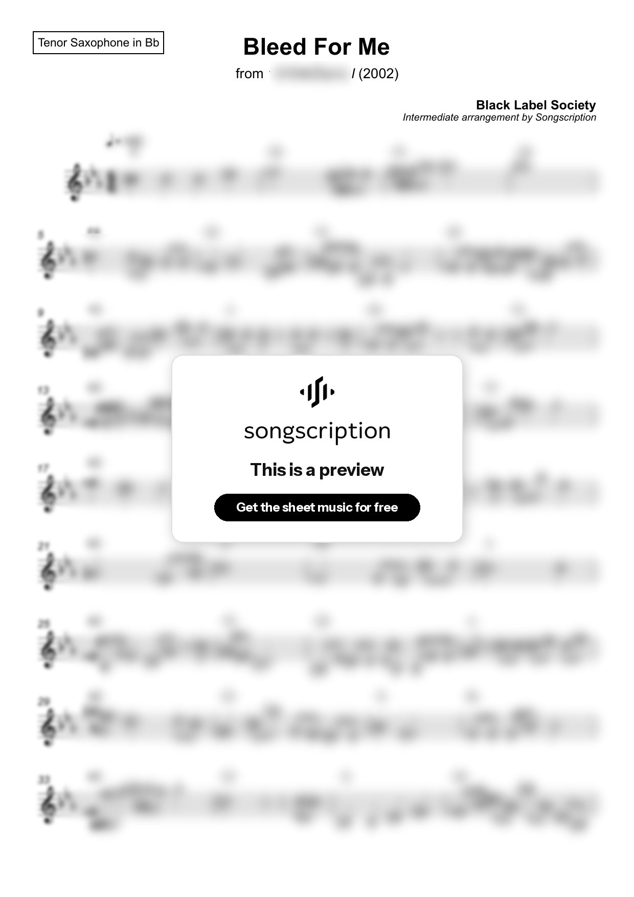 Intermediate Tenor Sax Sheet Music for "Bleed For Me" by Black Label Society