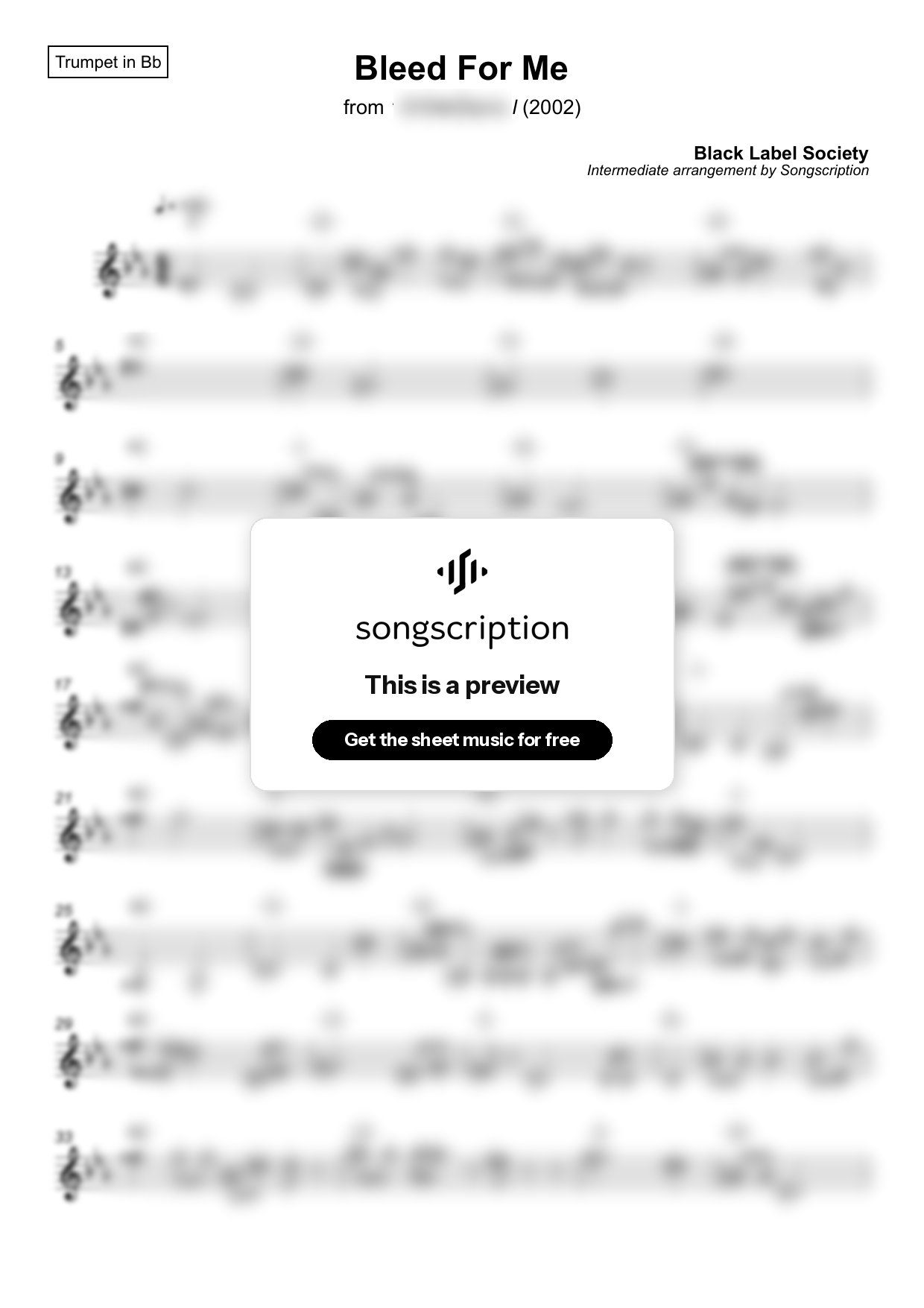 Intermediate Trumpet Sheet Music for "Bleed For Me" by Black Label Society