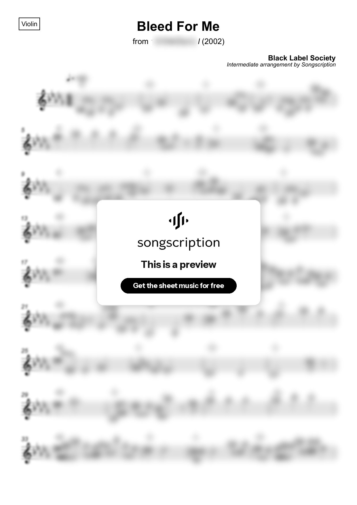 Intermediate Violin Sheet Music for "Bleed For Me" by Black Label Society