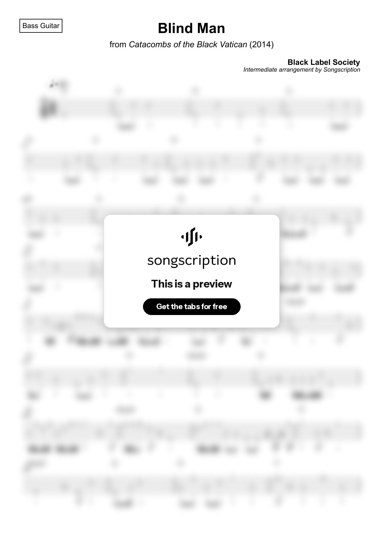 Intermediate Bass Guitar Tabs for "Blind Man" by Black Label Society