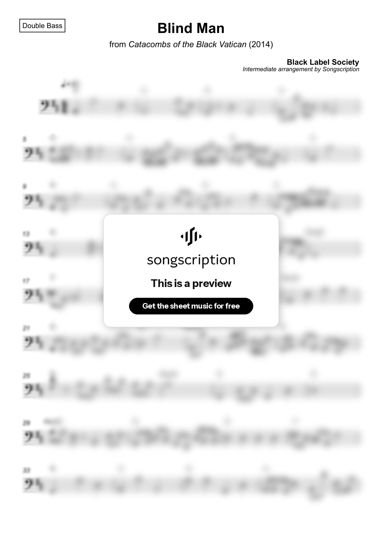 Intermediate Double Bass Sheet Music for "Blind Man" by Black Label Society