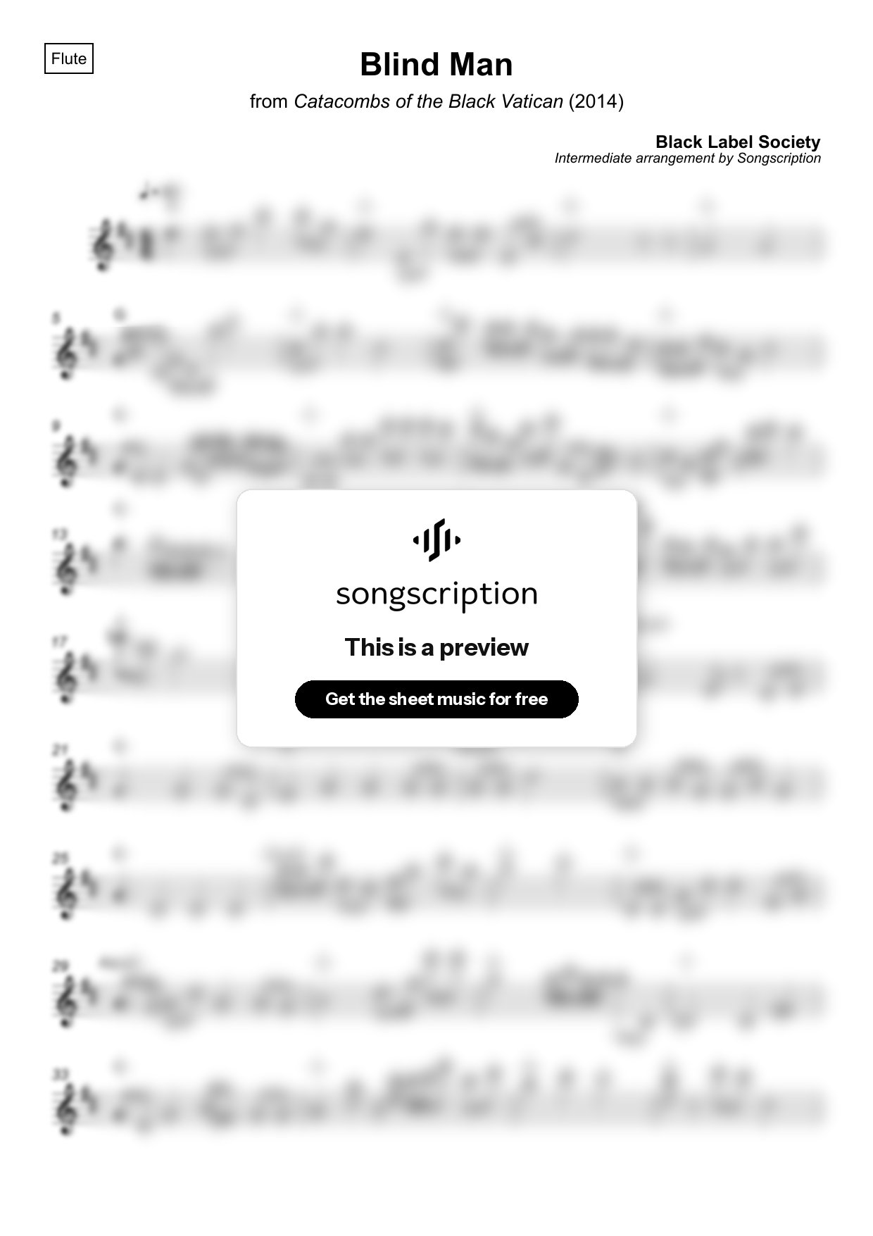 Intermediate Flute Sheet Music for "Blind Man" by Black Label Society