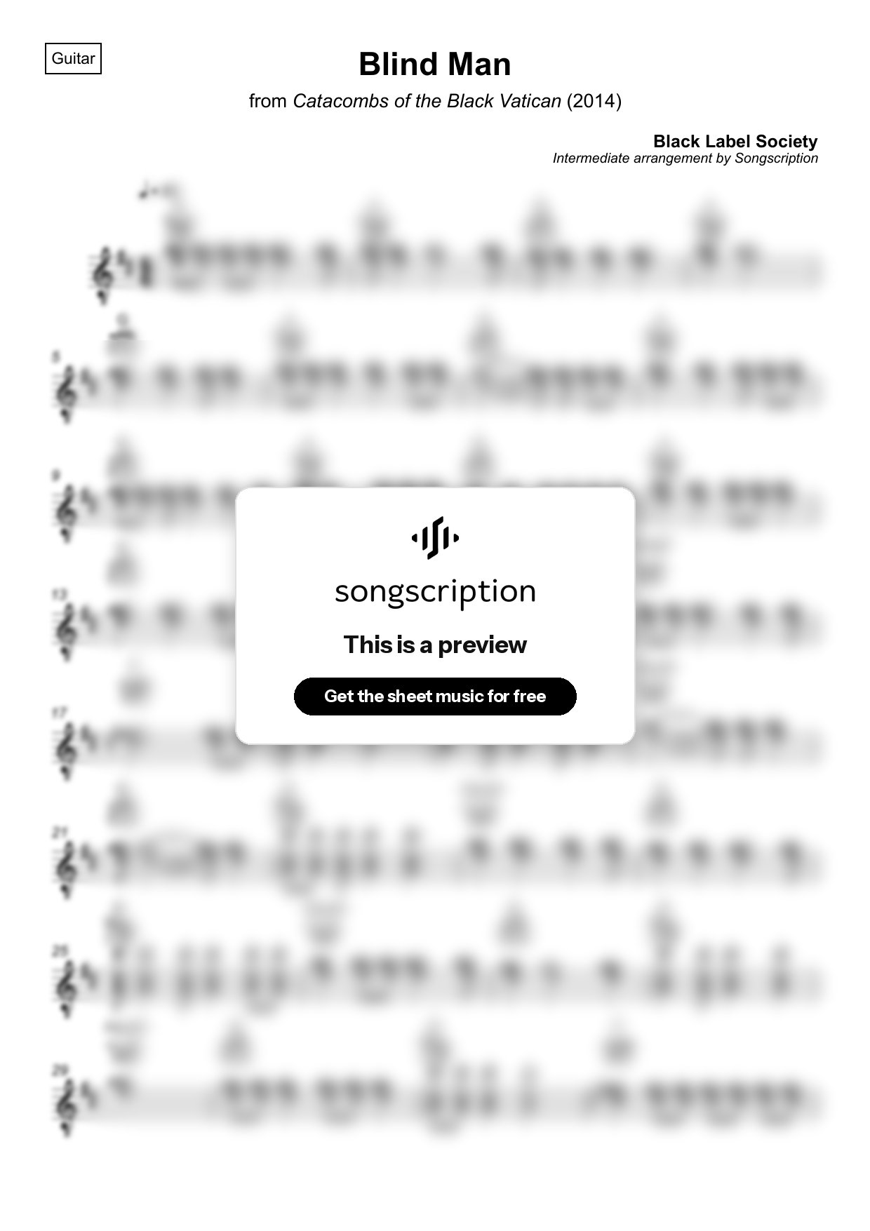 Intermediate Acoustic Guitar Sheet Music for "Blind Man" by Black Label Society