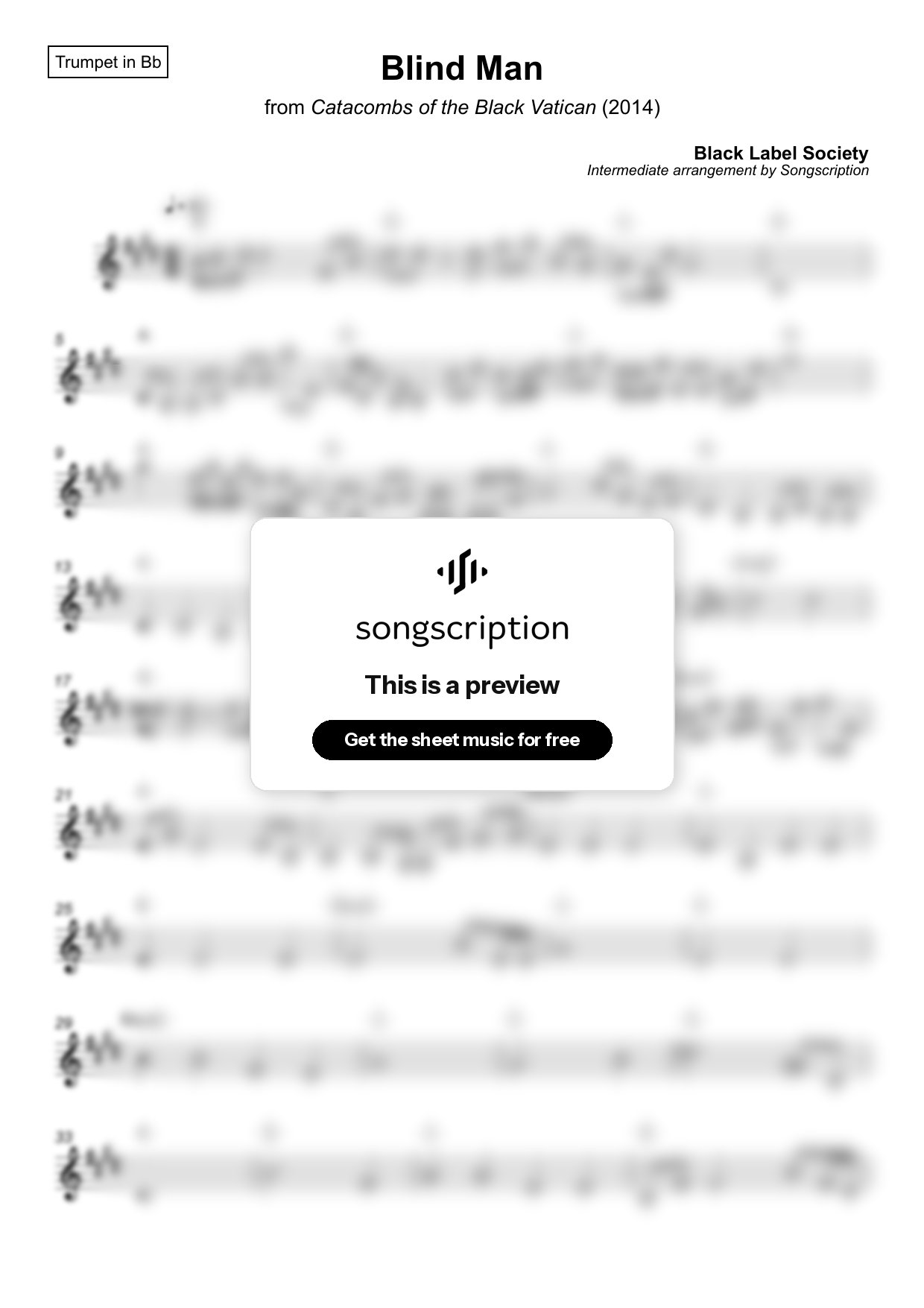 Intermediate Trumpet Sheet Music for "Blind Man" by Black Label Society