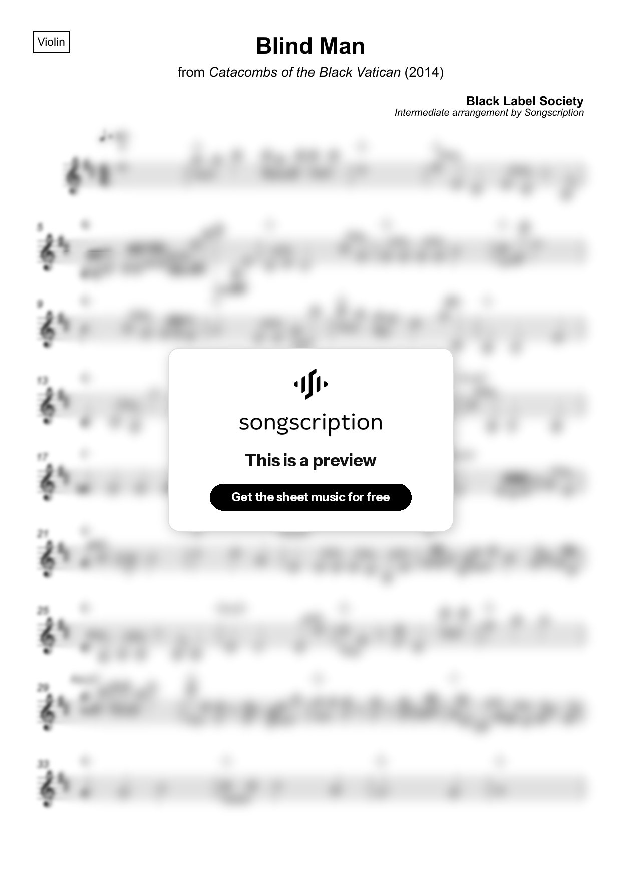 Intermediate Violin Sheet Music for "Blind Man" by Black Label Society