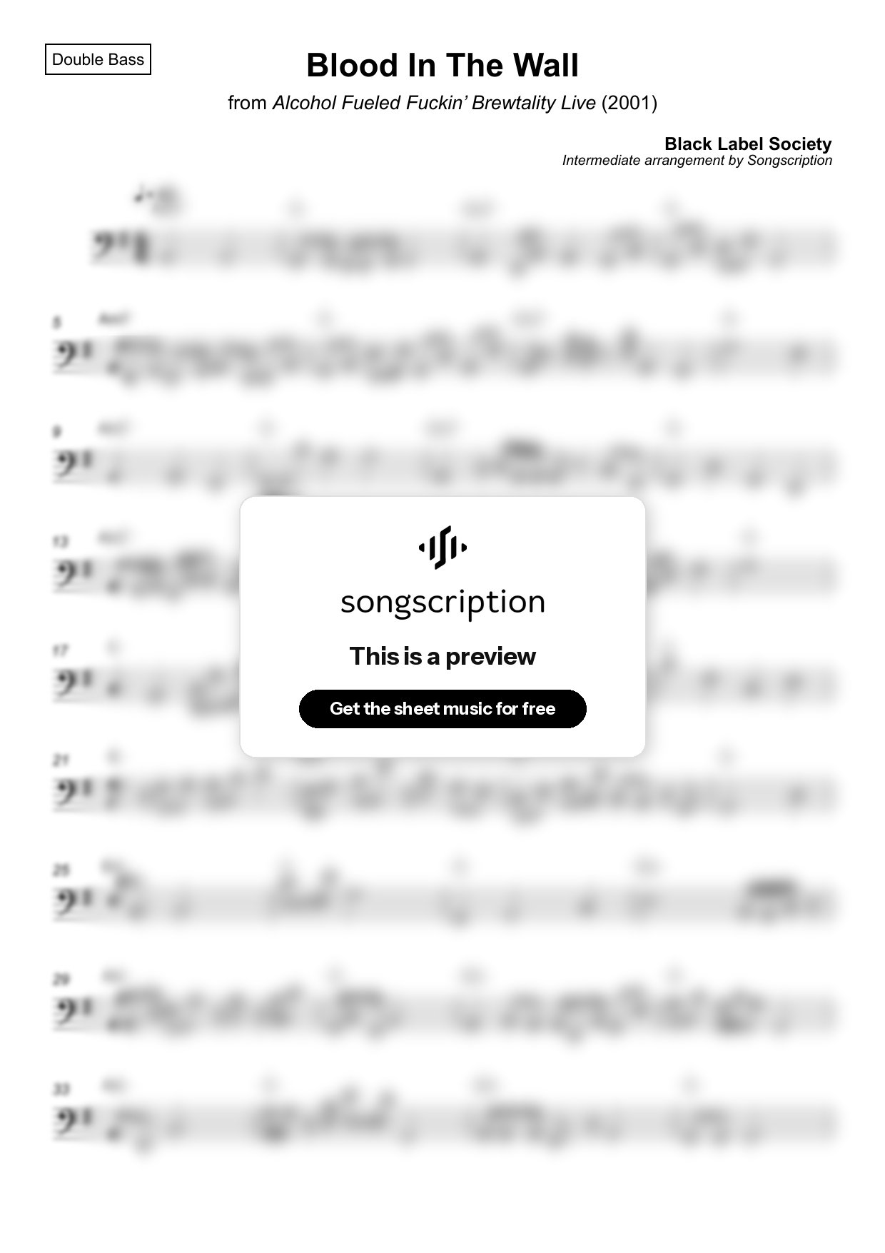 Intermediate Double Bass Sheet Music for "Blood In The Wall" by Black Label Society