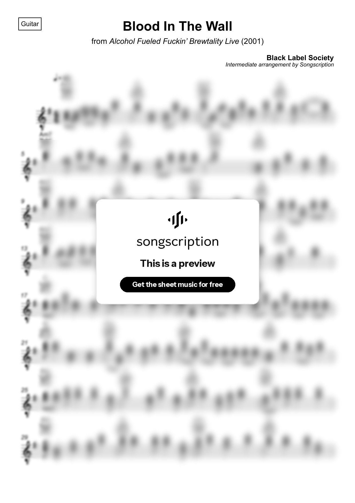 Intermediate Acoustic Guitar Sheet Music for "Blood In The Wall" by Black Label Society