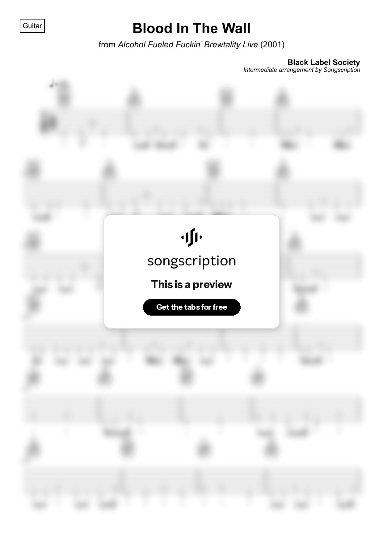 Intermediate Acoustic Guitar Tabs for "Blood In The Wall" by Black Label Society