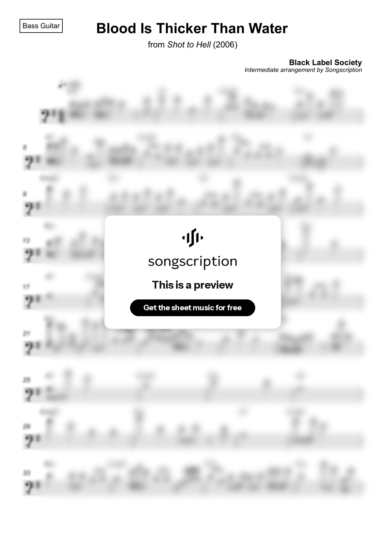 Intermediate Bass Guitar Sheet Music for "Blood Is Thicker Than Water" by Black Label Society
