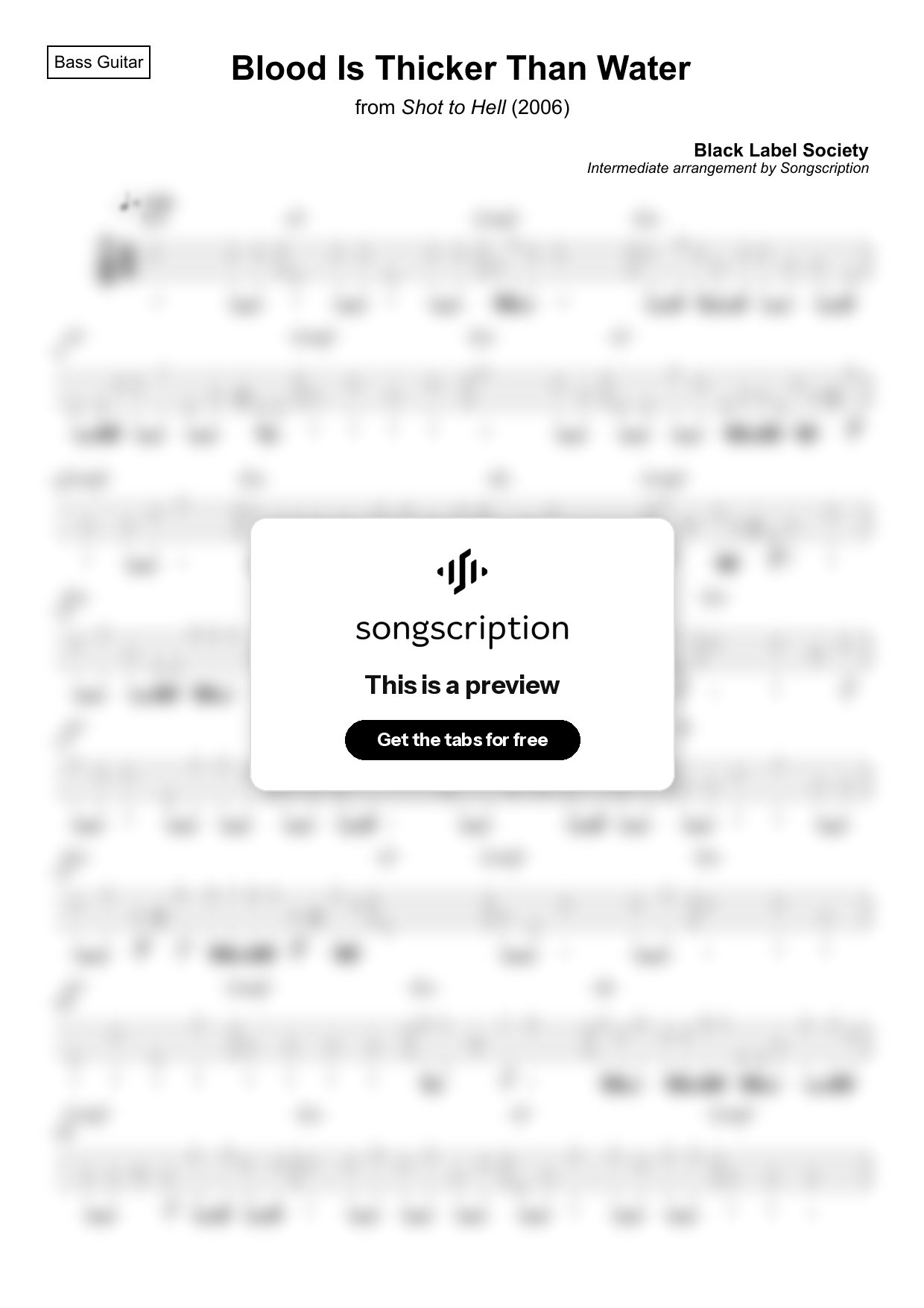 Intermediate Bass Guitar Tabs for "Blood Is Thicker Than Water" by Black Label Society