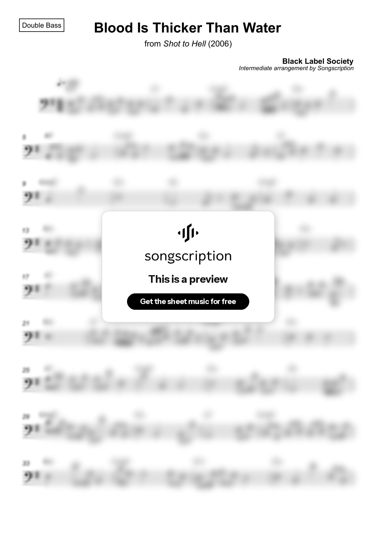 Intermediate Double Bass Sheet Music for "Blood Is Thicker Than Water" by Black Label Society