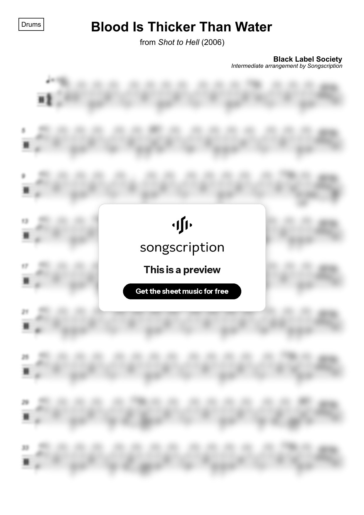 Intermediate Drums Sheet Music for "Blood Is Thicker Than Water" by Black Label Society