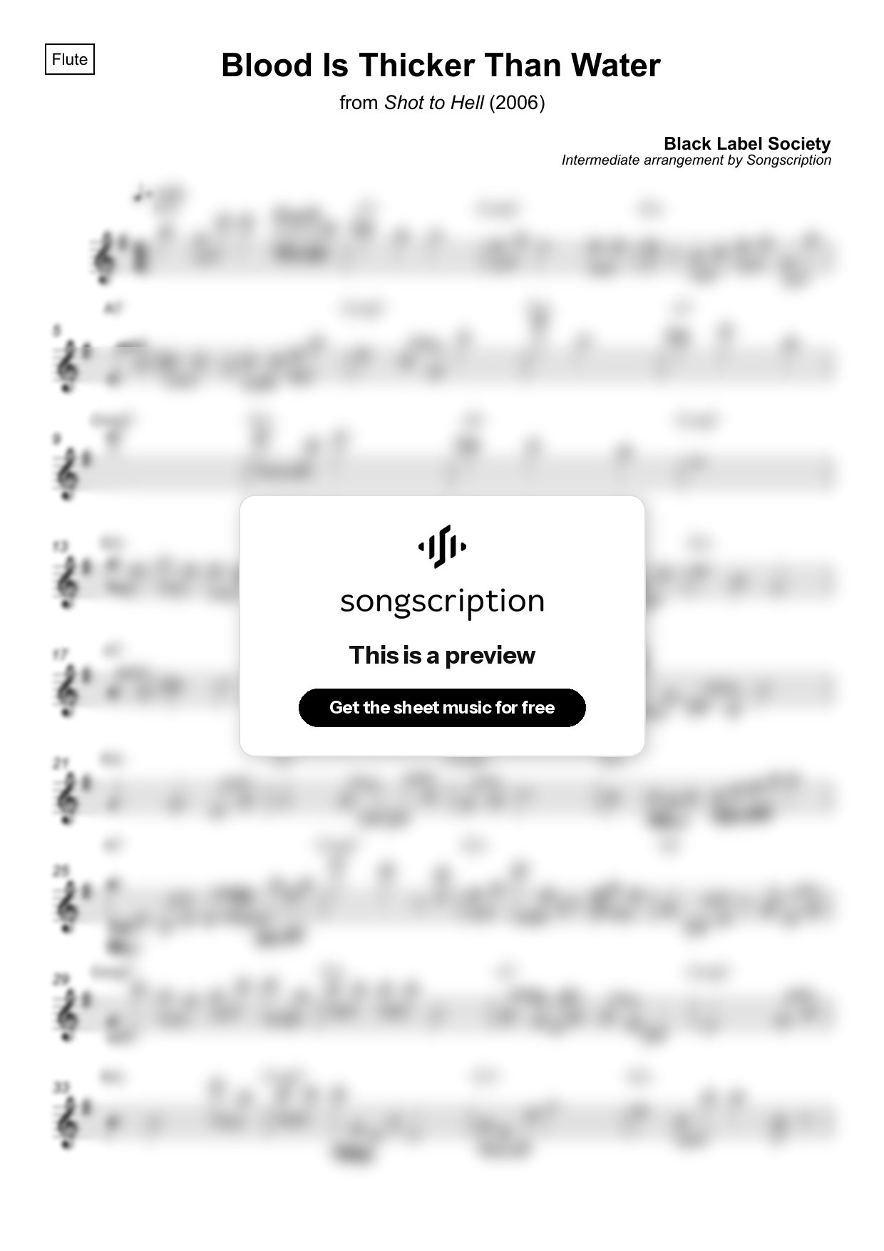 Intermediate Flute Sheet Music for "Blood Is Thicker Than Water" by Black Label Society