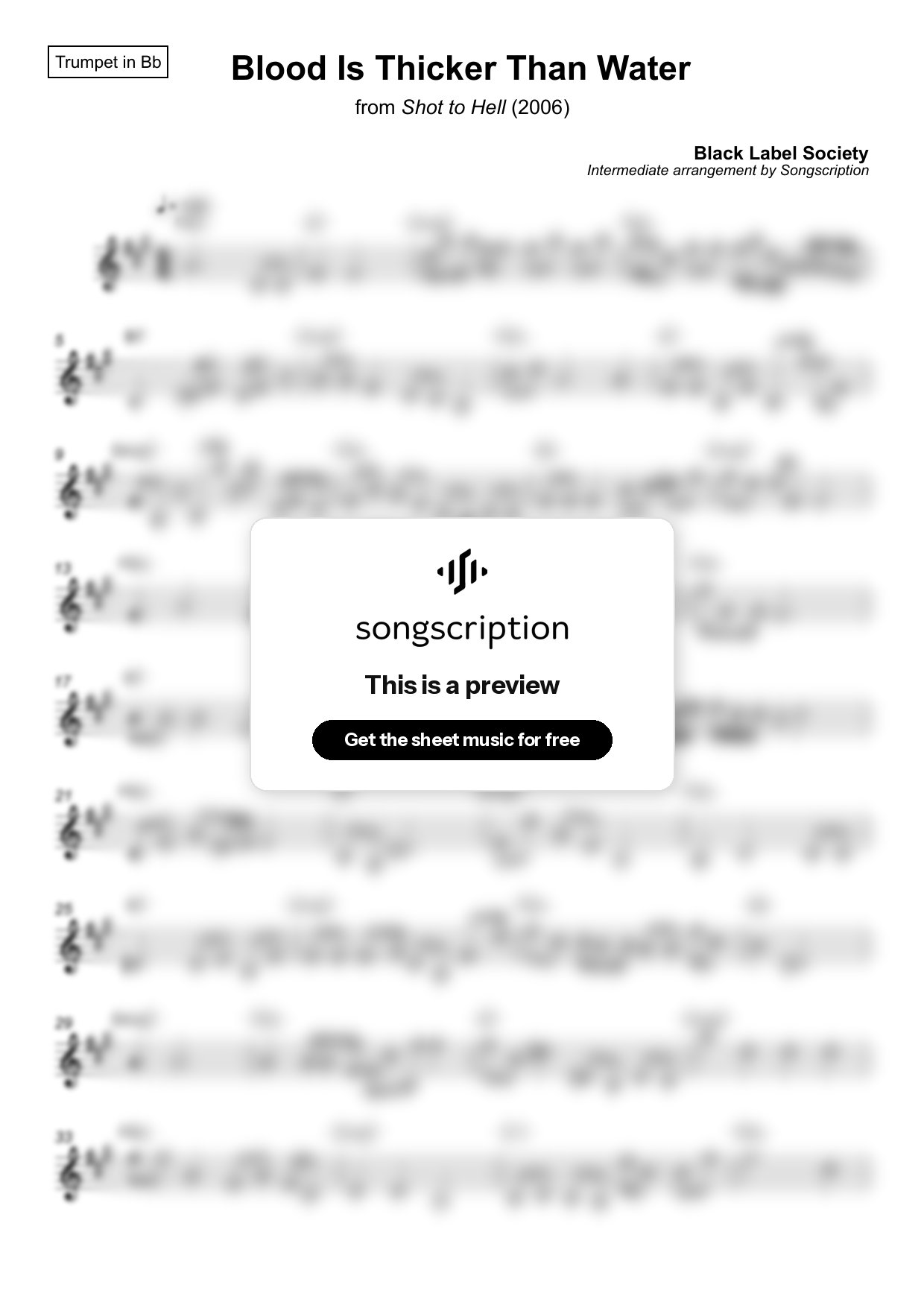 Intermediate Trumpet Sheet Music for "Blood Is Thicker Than Water" by Black Label Society