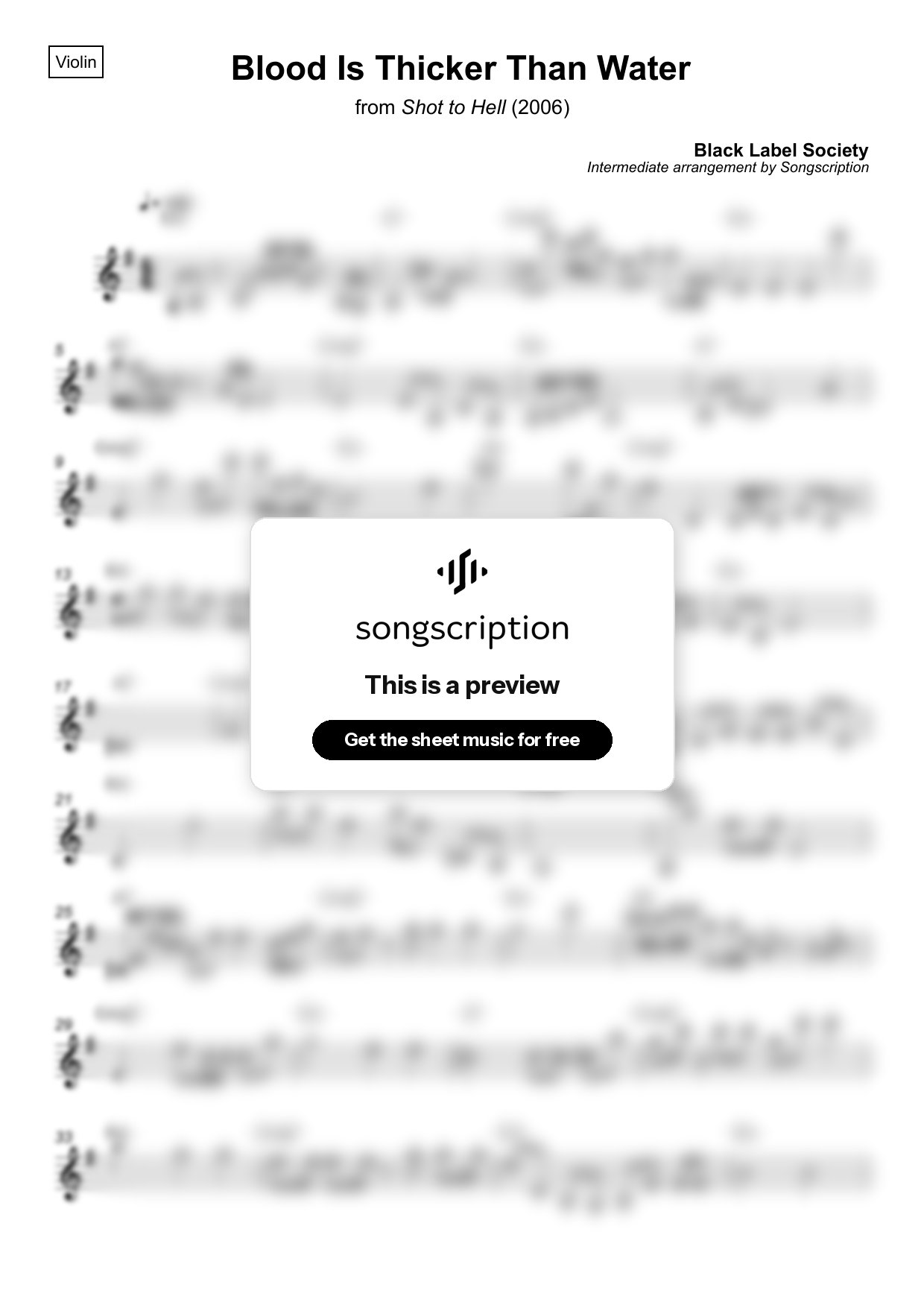Intermediate Violin Sheet Music for "Blood Is Thicker Than Water" by Black Label Society