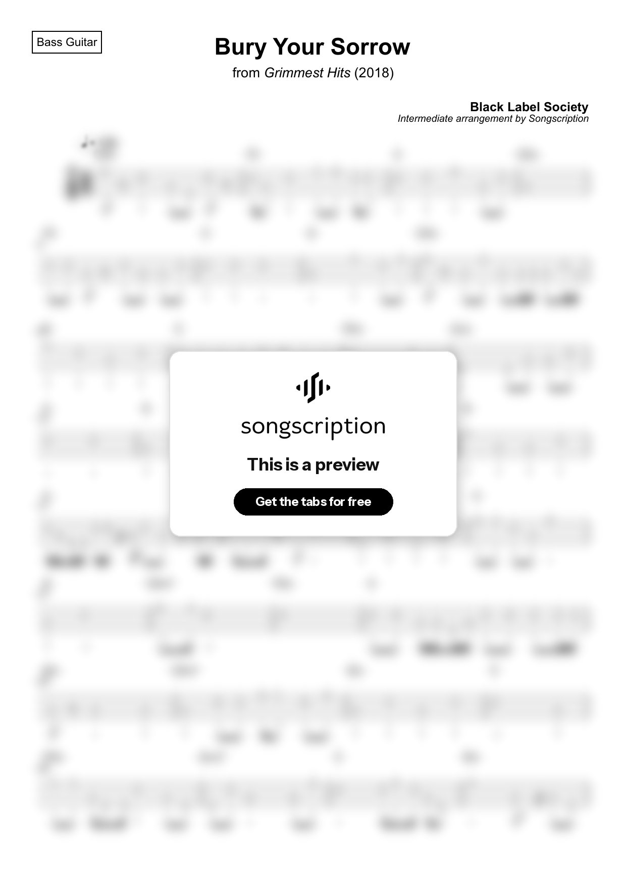 Intermediate Bass Guitar Tabs for "Bury Your Sorrow" by Black Label Society