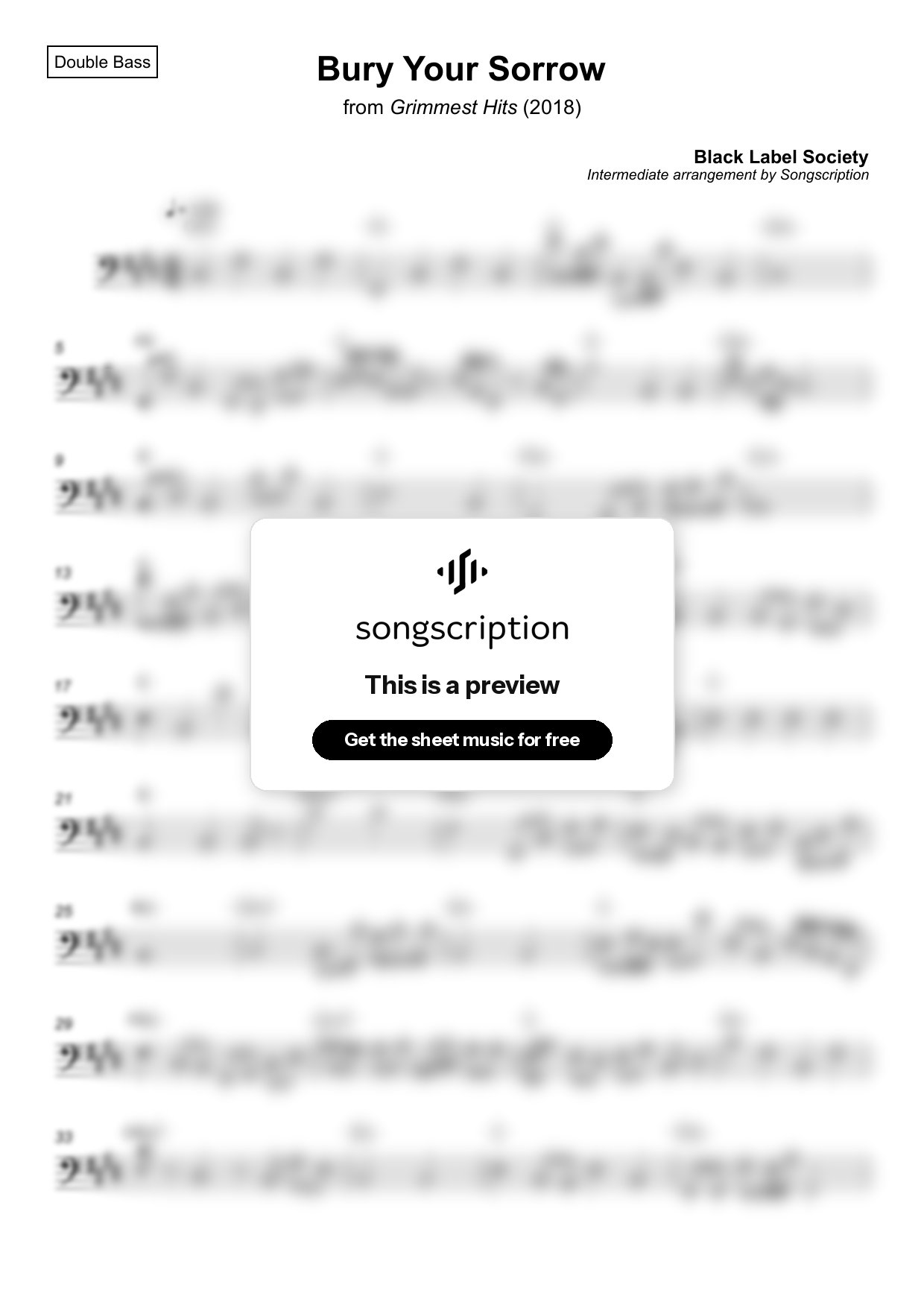 Intermediate Double Bass Sheet Music for "Bury Your Sorrow" by Black Label Society