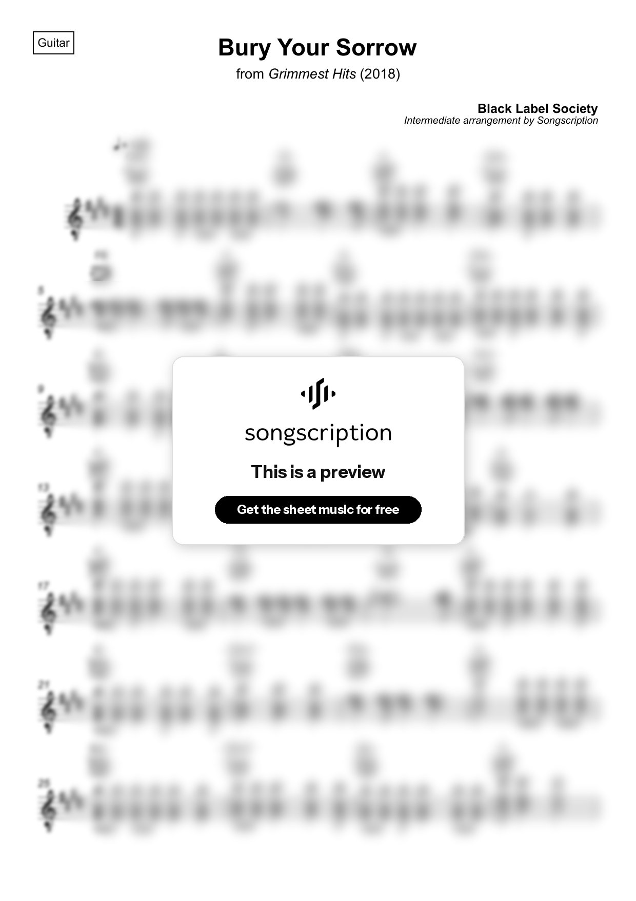 Intermediate Acoustic Guitar Sheet Music for "Bury Your Sorrow" by Black Label Society