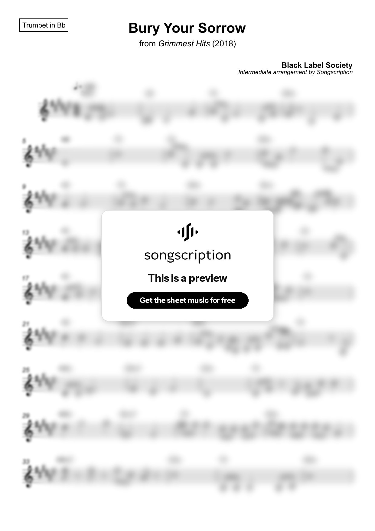 Intermediate Trumpet Sheet Music for "Bury Your Sorrow" by Black Label Society