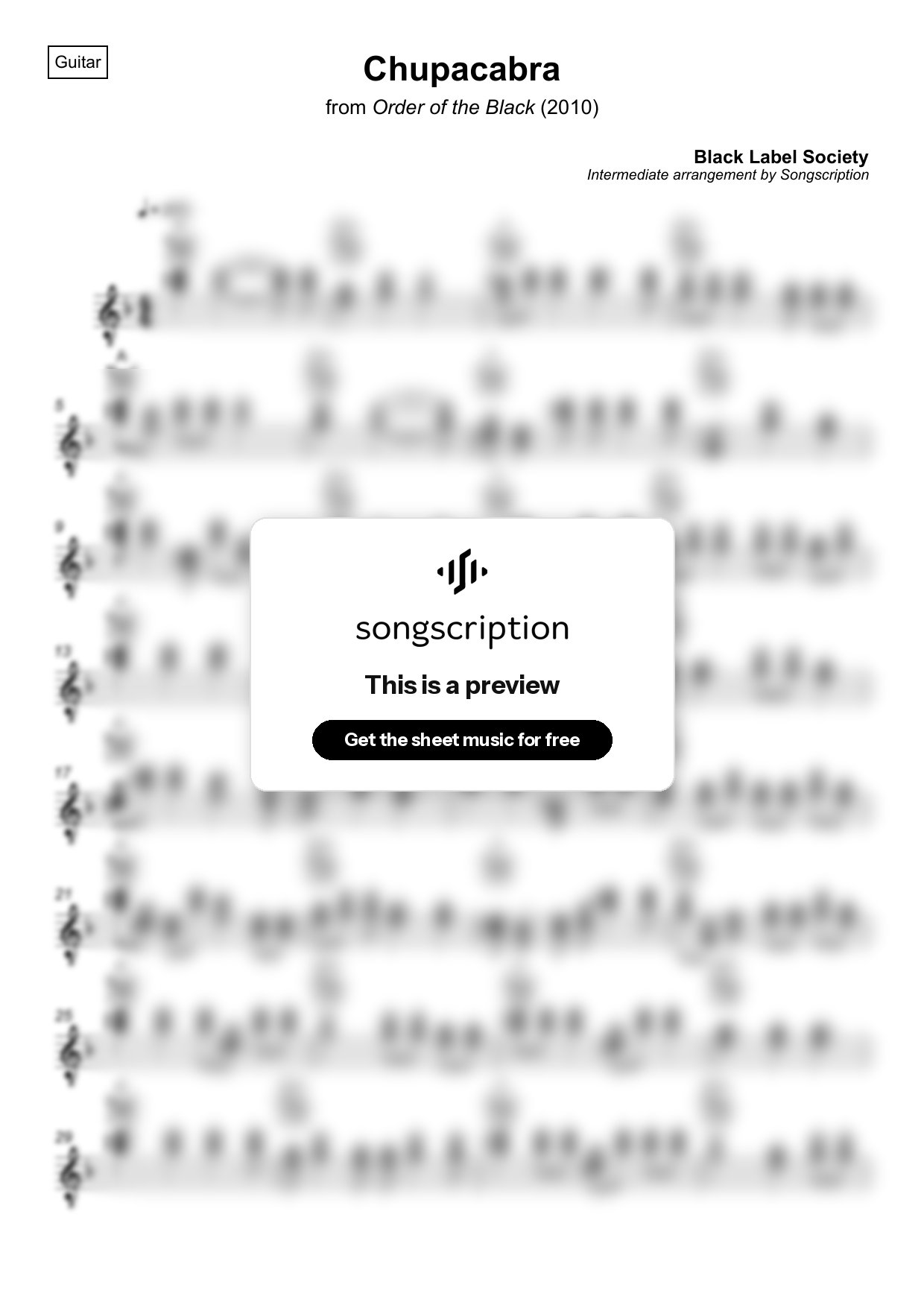Intermediate Acoustic Guitar Sheet Music for "Chupacabra" by Black Label Society