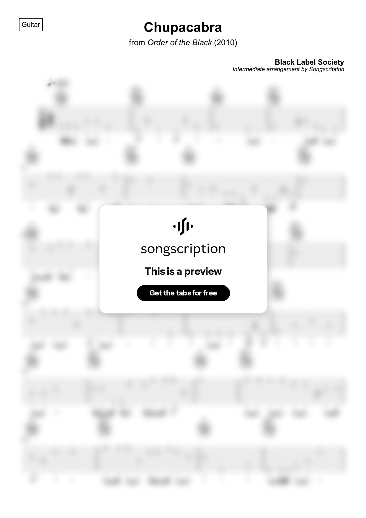 Intermediate Acoustic Guitar Tabs for "Chupacabra" by Black Label Society