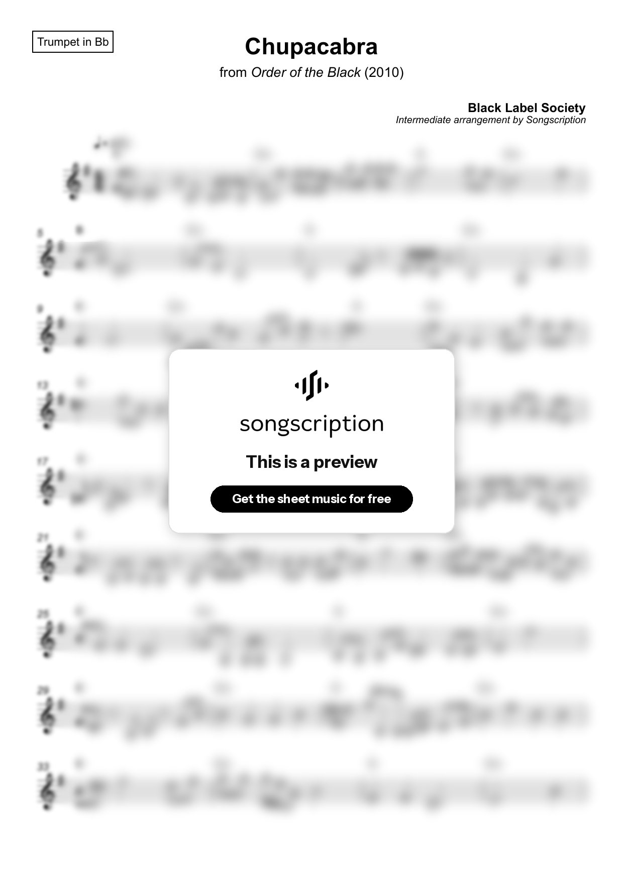 Intermediate Trumpet Sheet Music for "Chupacabra" by Black Label Society