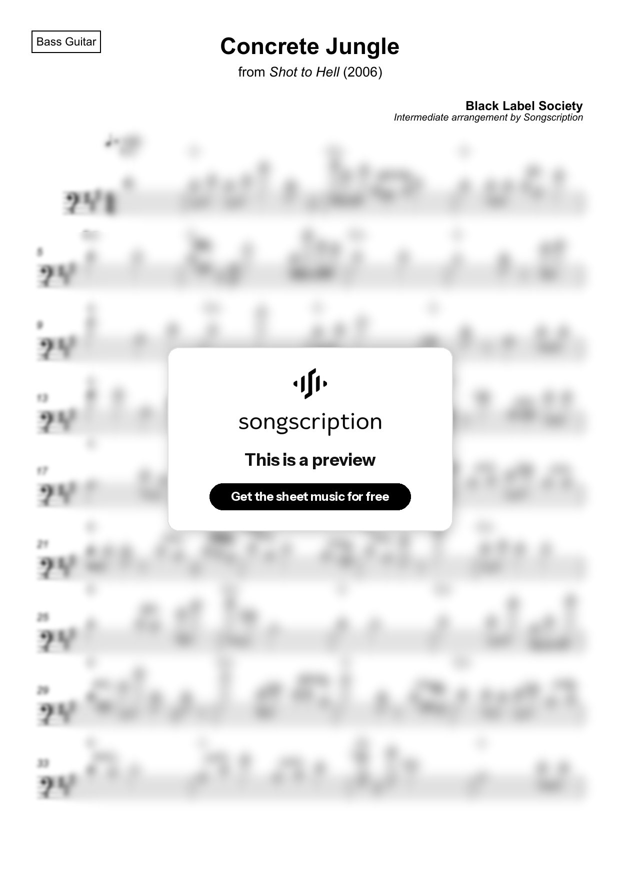 Intermediate Bass Guitar Sheet Music for "Concrete Jungle" by Black Label Society
