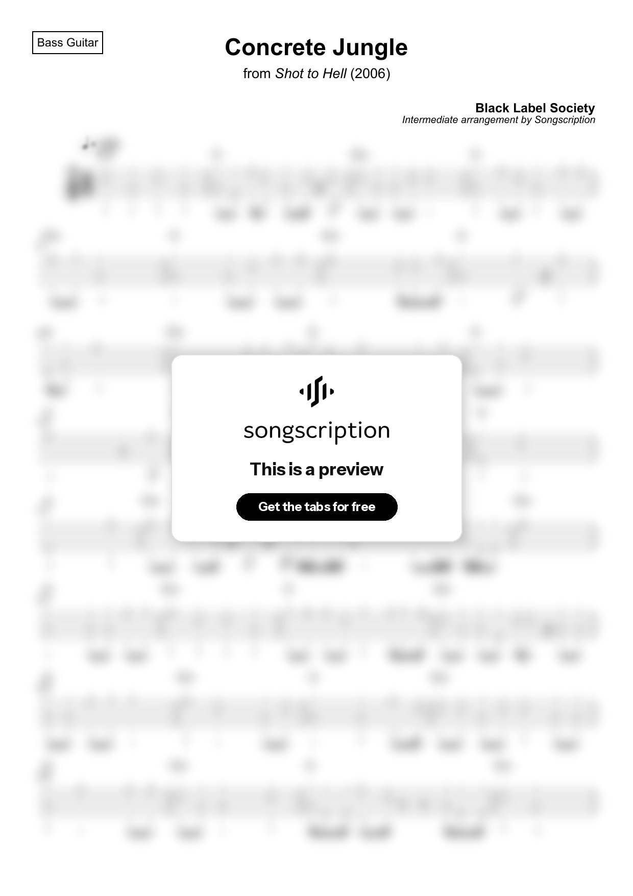 Intermediate Bass Guitar Tabs for "Concrete Jungle" by Black Label Society