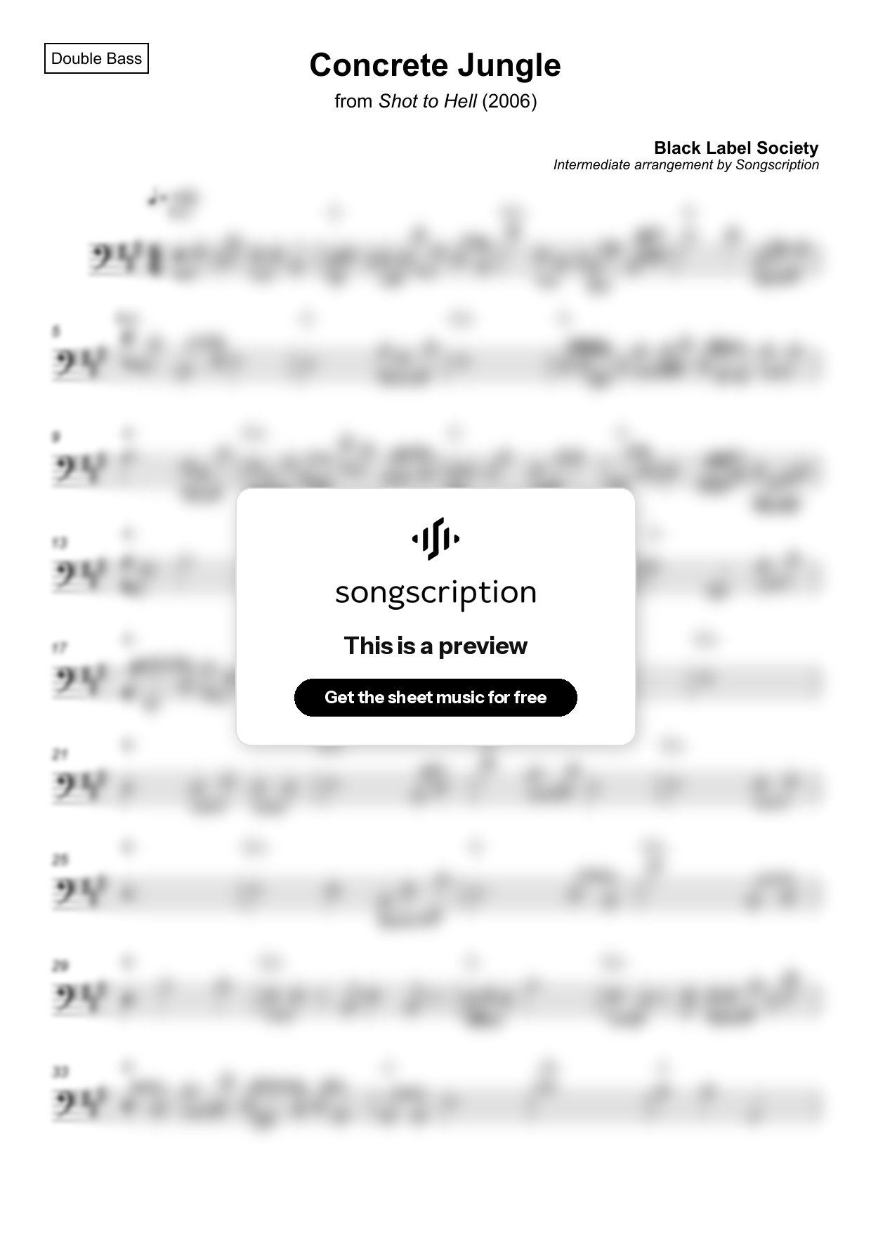 Intermediate Double Bass Sheet Music for "Concrete Jungle" by Black Label Society